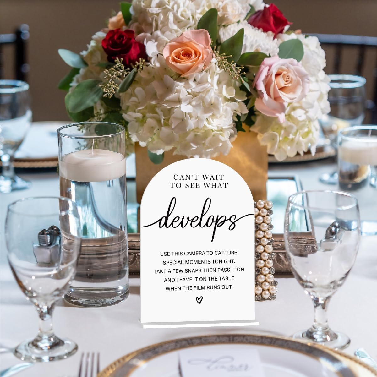Acrylic Wedding Sign Can't Wait to See What Develops Sign for Wedding Wedding Signs for Ceremony Modern Calligraphy Arch Acrylic Table Top Sign for Wedding Reception and Event Party Table(white）