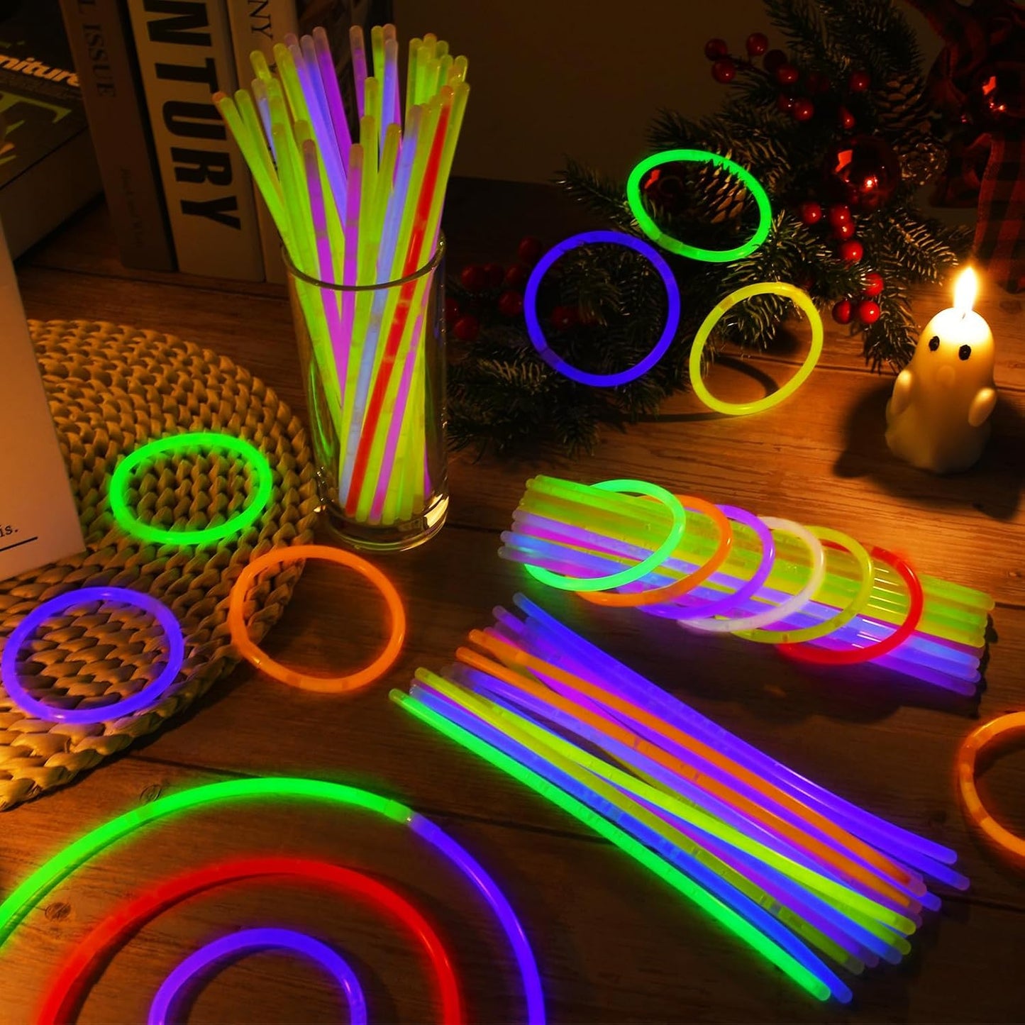 60 Pack 8” Blue Glow Sticks Bulk Bright Glow Sticks with 60 Connectors 20 Heart Glasses Glow In The Dark Party Supplies Neon Party Decorations Glow Bracelet Glasses for Holiday Carnival (Blue)