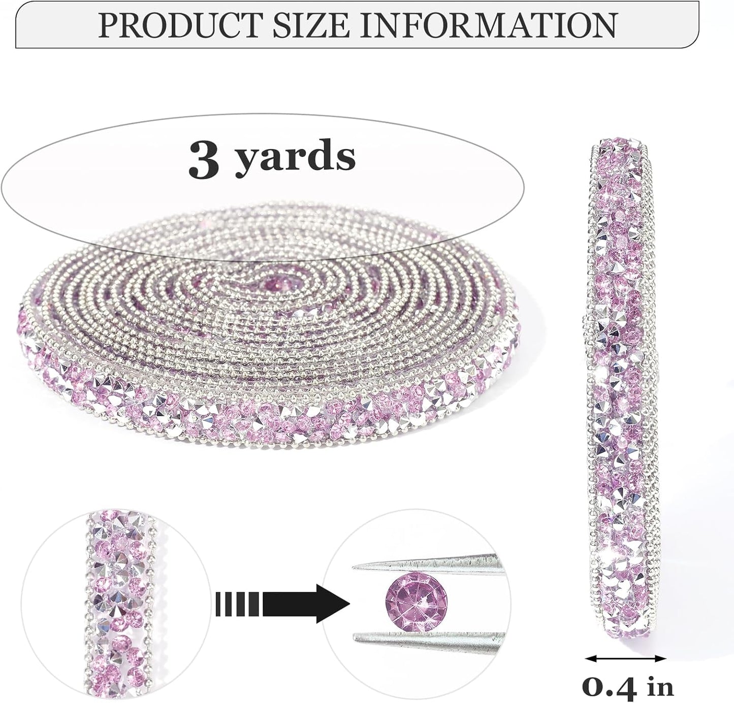 Rhinestone Ribbon 3 Yards Self Adhesive Rhinestone Strips Diamond Ribbon Sticker Crystal Roll Glitter Bling Rhinestones Tape for Crafting DIY Art Decoration (Purple,0.4 Inch)