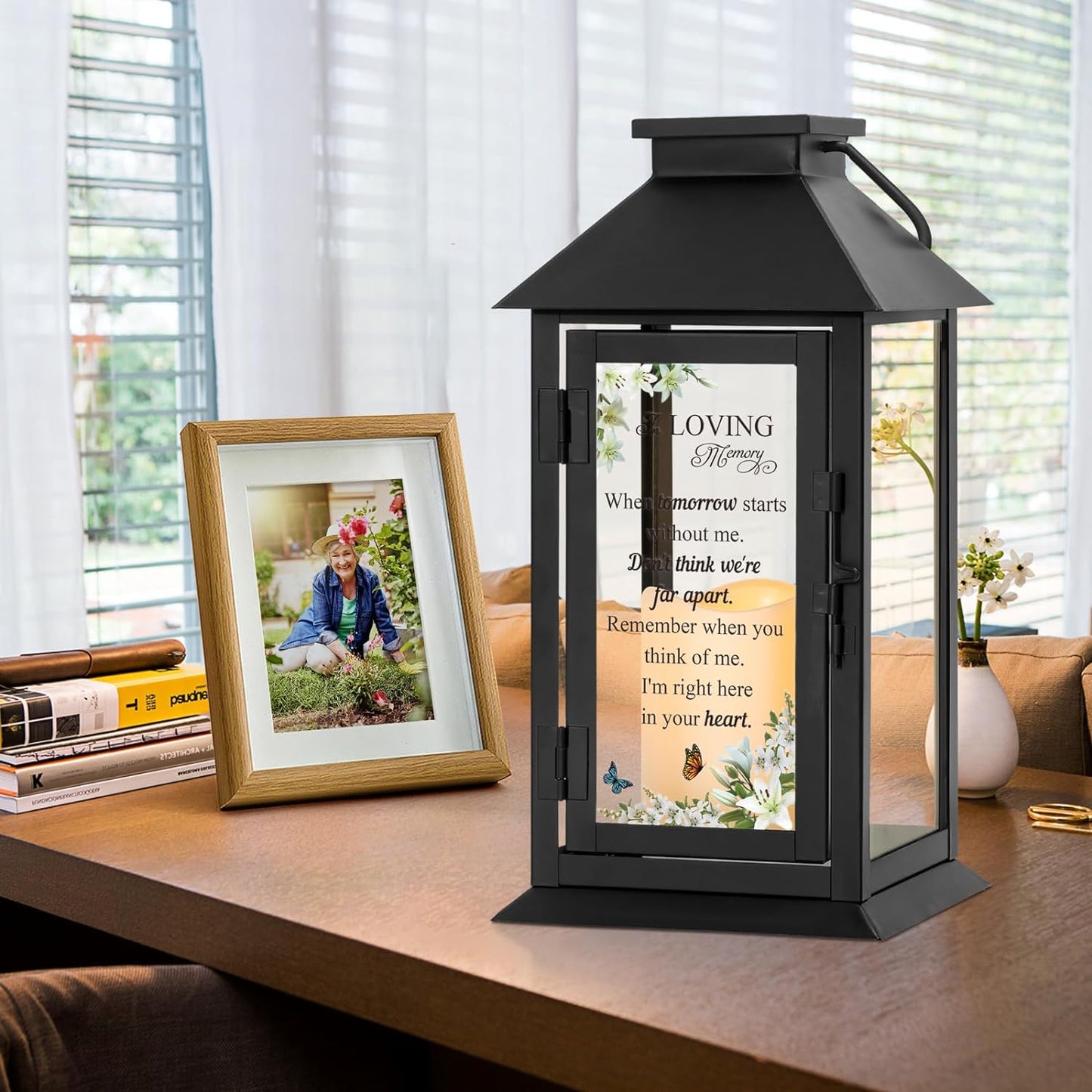 Memorial Lantern Bereavement Gifts in Memory of Loved One - Remembrance Sympathy Gifts for Loss of Mother, Father or Loved One with LED Candle and Remote