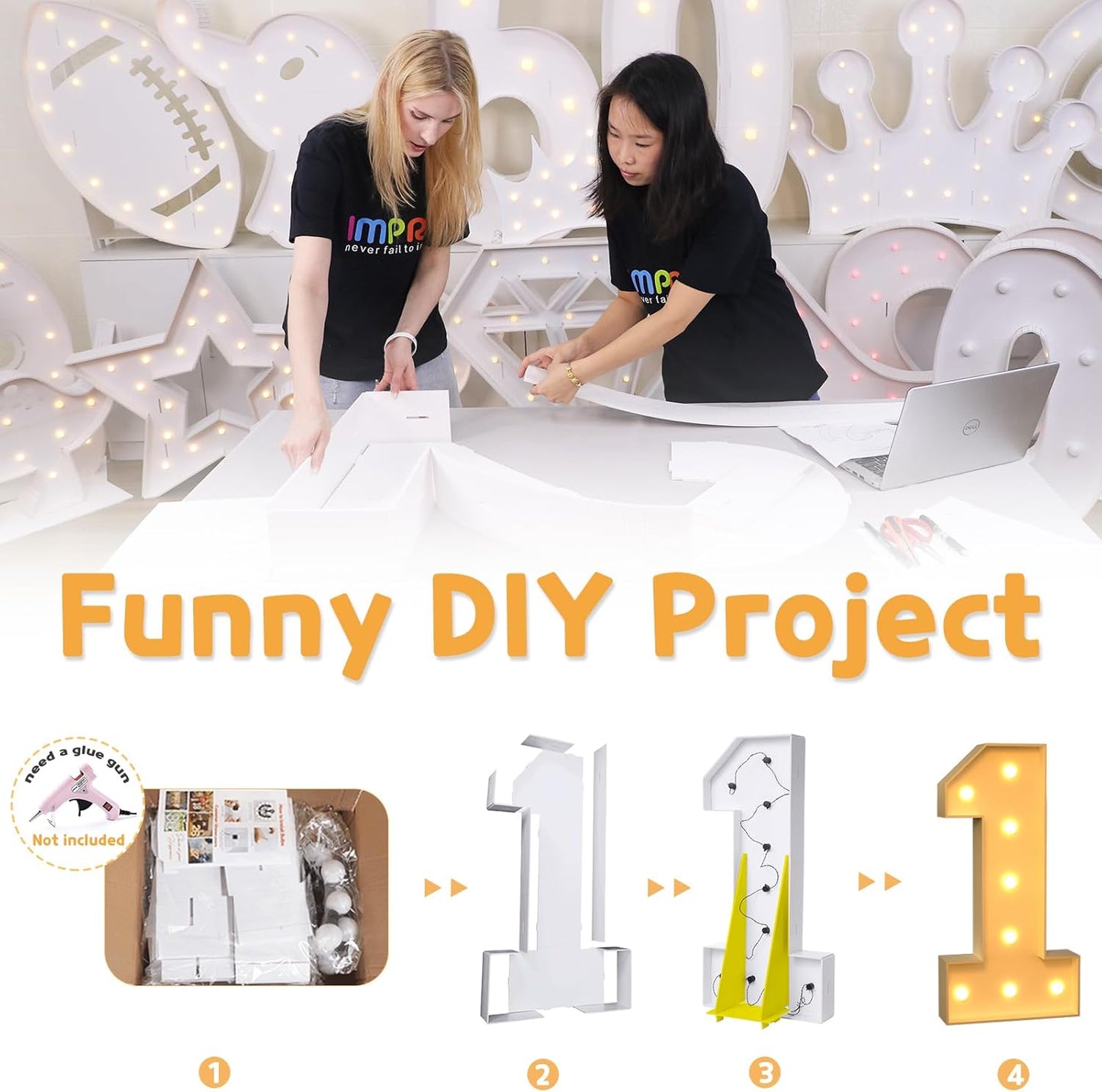 imprsv 3FT Marquee Numbers, Light Up Numbers for 7th 70th Birthday Decorations Anniversary Party Decor, Number 7 Light Up Number, Pre-Cut Foam Board Kit