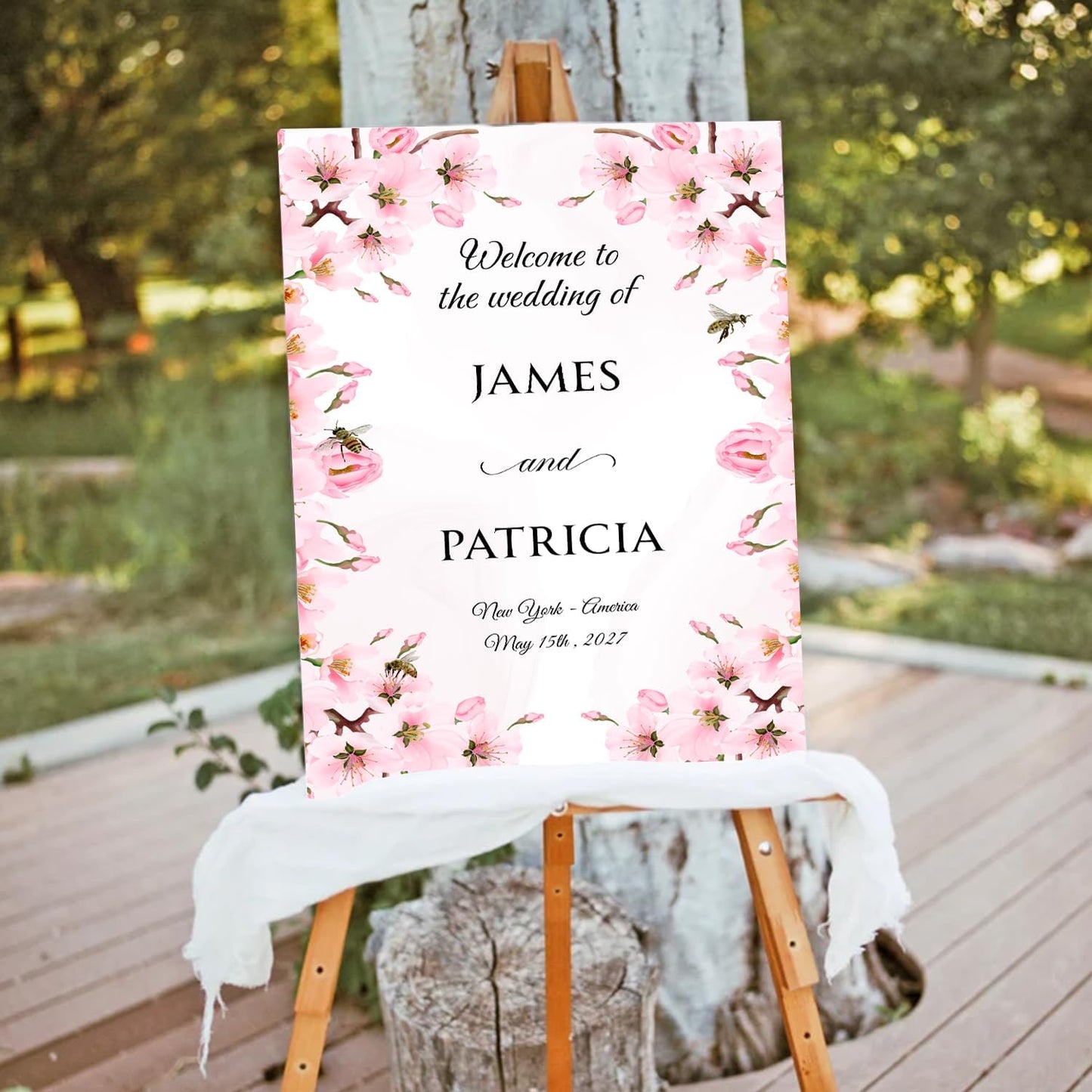 Personalized Blush Pink Wedding Welcome Sign, Floral Printable Wedding Board, Custom Welcome Signs Decoration Outdoor Reception