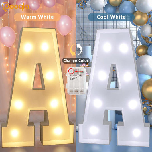 Pooqla 3FT Light Up Marquee Letters, Cool White and Warm White LED Large Lighted Marquee Letters, Giant Mosaic Letter Sign for Balloons Birthday Anniversary Wedding Party Decoration, LED Letter L
