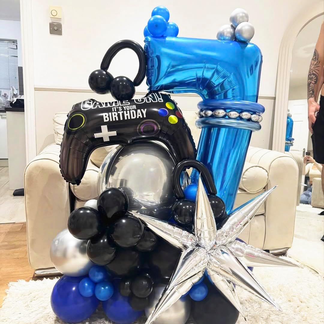 Blue 1 Balloon Number,40 Inch Number 1 Balloon Big Blue 1 Foil Mylar Helium Balloon for Birthday Party Decorations