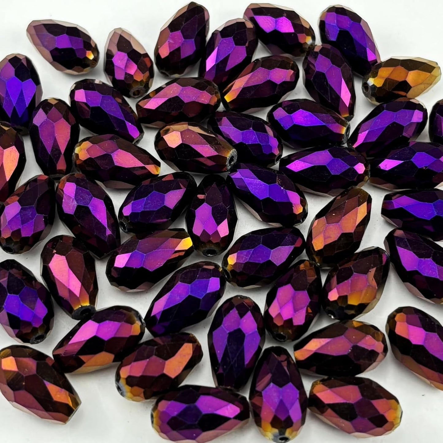 130pcs 6x8mm Teardrop Crystal Glass Beads for Jewelry Making, Faceted Vertical Hole Teardrop Glass Spacer Beads for Wind Chimes Bracelet Earring Necklace DIY Craft(Purple Light)