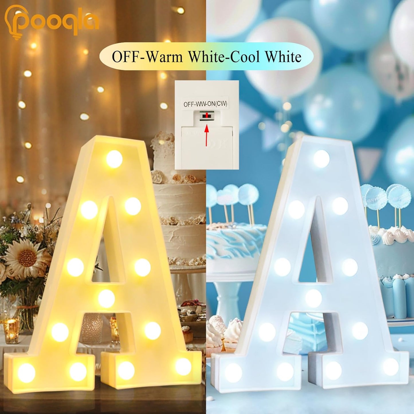 Pooqla LED Marquee Letter Lights, Warm White and Cool White Decorative Lighted Letters, Light Up Alphabet Letters for Boys Girls, Party, Wedding, Bar, Night Light, Birthday Decoration, Letter S
