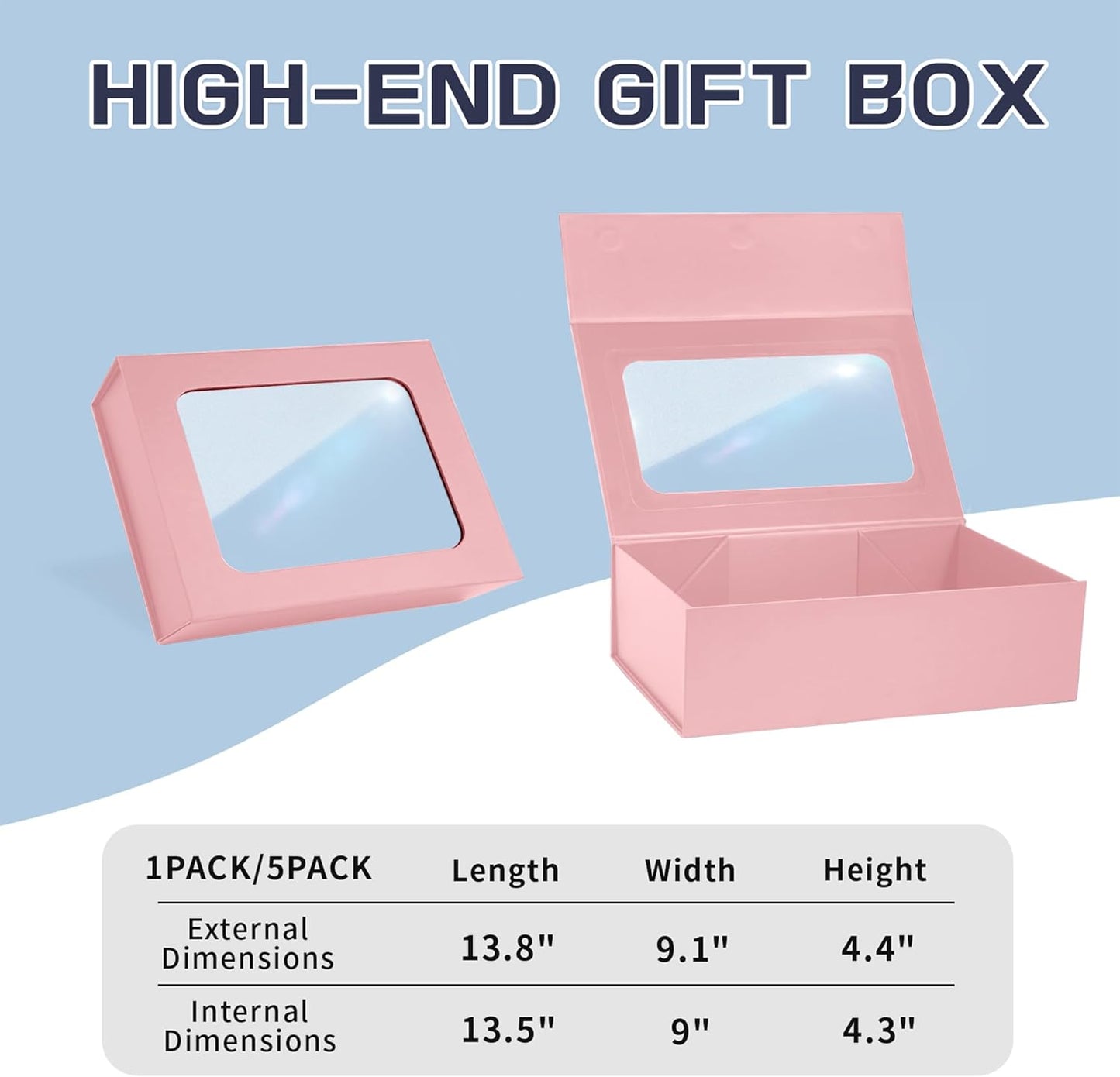 TIACABO Pink Large Gift Box with Window, 13.5"x9"x4.3" Bridesmaid Boxe for Gifts Giving,Birthday Gift Boxes with Magnetic,Closure Lid Gifts Box for Presents,Cute Boxe,Luxury for Gift Packaging