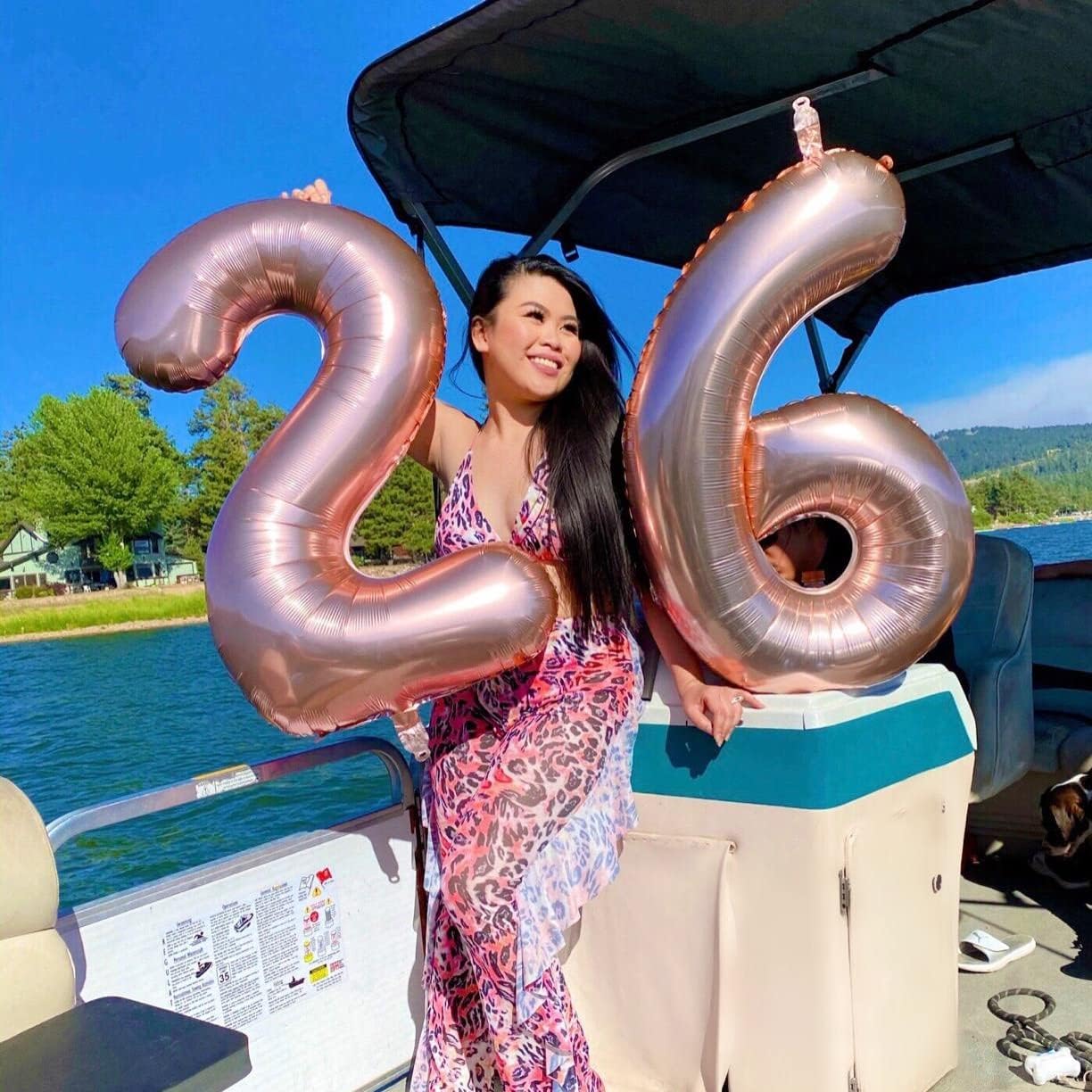 Rose Gold Foil Balloon Number 6, 40'' Giant Self Inflating Number Balloons Set 0-9, Large Number 6 Helium Balloon for Girls Women 6th Birthday Graduation Anniversary Party Decorations Supplies