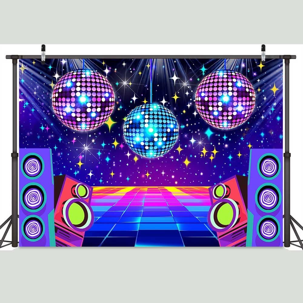 Dance Party Backdrop Retro 80s 90s Theme Stage Dance Ball Music Birthday Party Decoration DJ Photography Background 10 x 8 ft for Baby Shower Picture Photo Shoot Polyester Fabric,Multi2