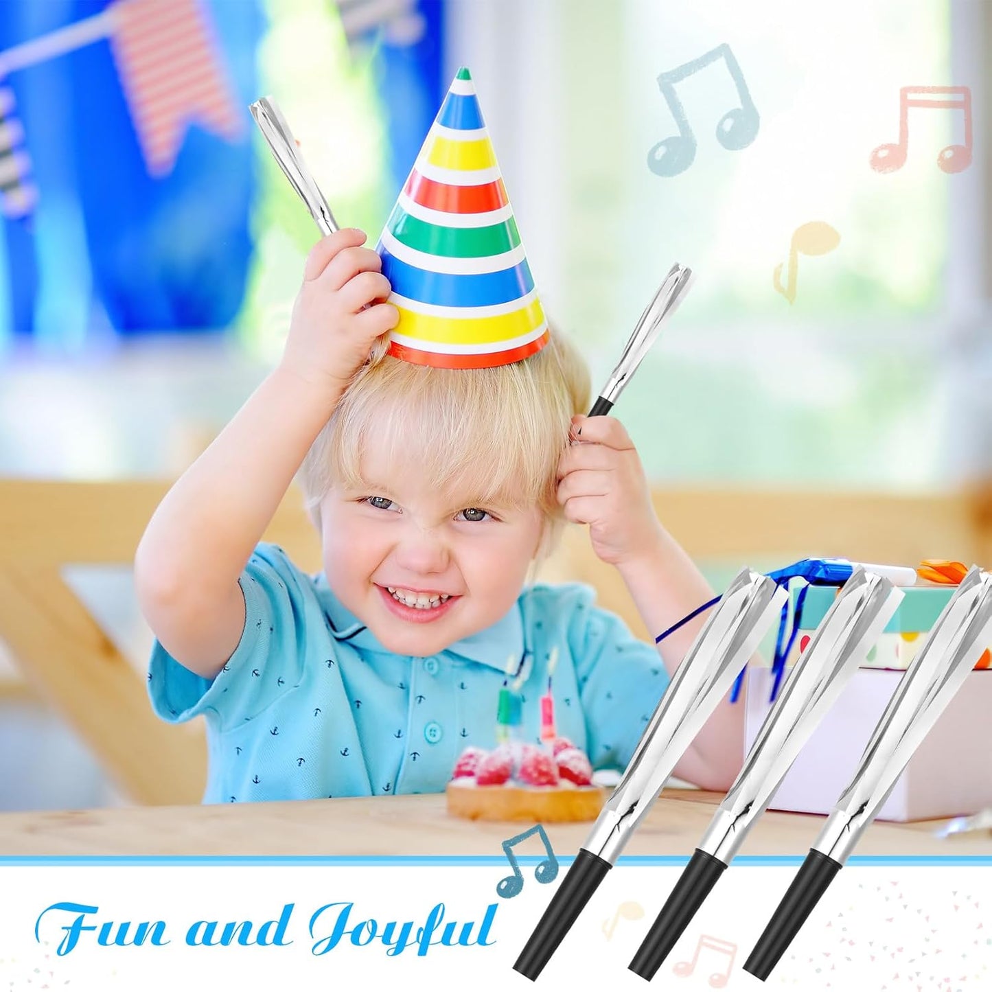 Metallic Fringed Noise Makers, 24 Pcs, Gold, Silver, for Noise Makers Party Favors, Baby Shower, Kids Birthday, New Year Party