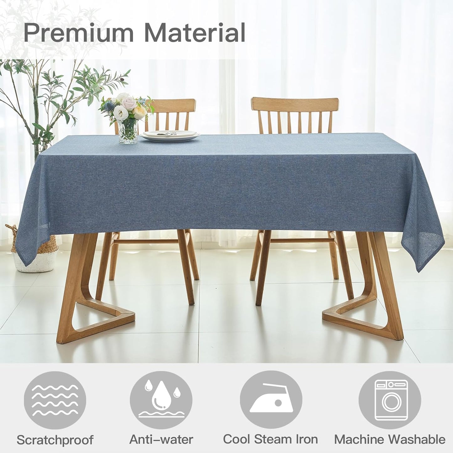 maxmill Square Linen Textured Tablecloth Waterproof Spillproof Wrinkle Free Slubby Textured Table Cloth for Dinner and Party Washable Wipeable Fabric Table Cover Decoration, 60 x 60 Inch, Demin Blue