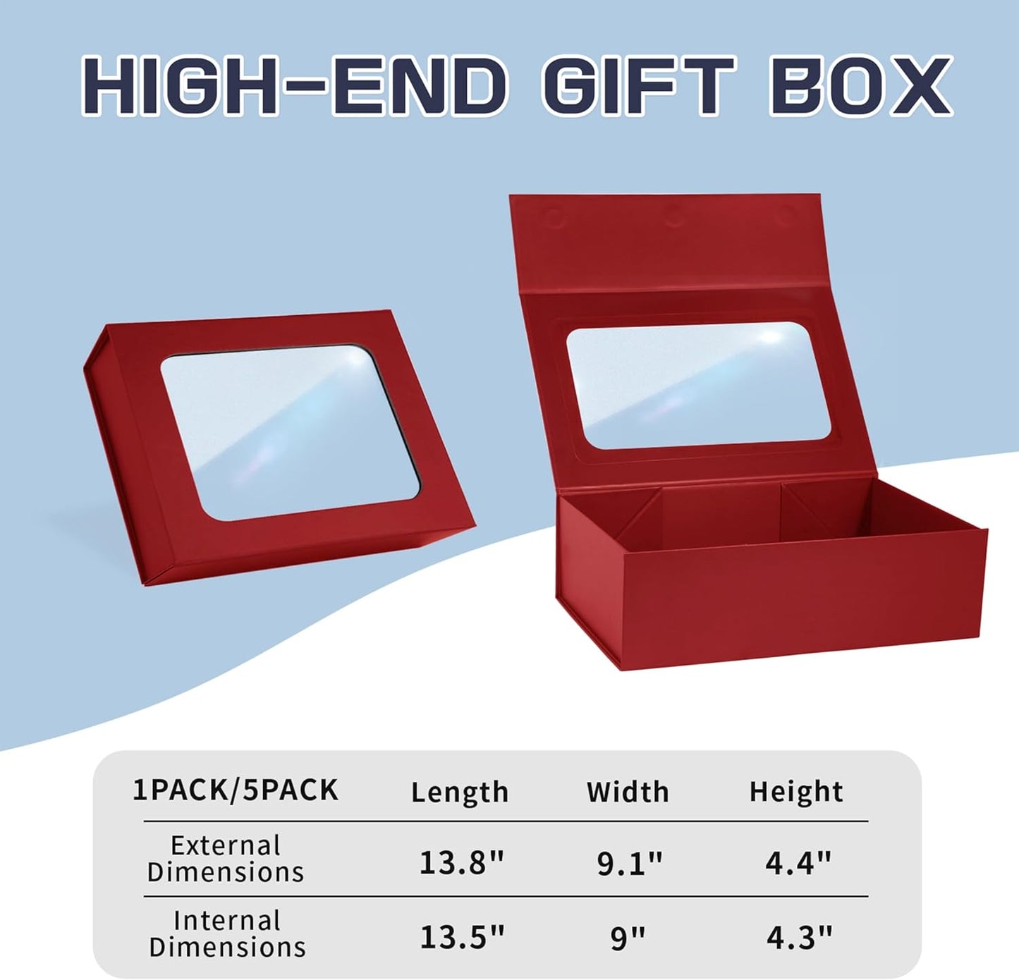 Red Large Gift Boxes with Window, 13.5"x9"x4.3" Bridesmaid Boxe for Gift Giving,Birthday Gift Box with Magnetic,Closure Lid Gift Boxes for Presents,Cute Boxe,Luxury for Gift Packaging,Gift Box for Wrapping Gifts
