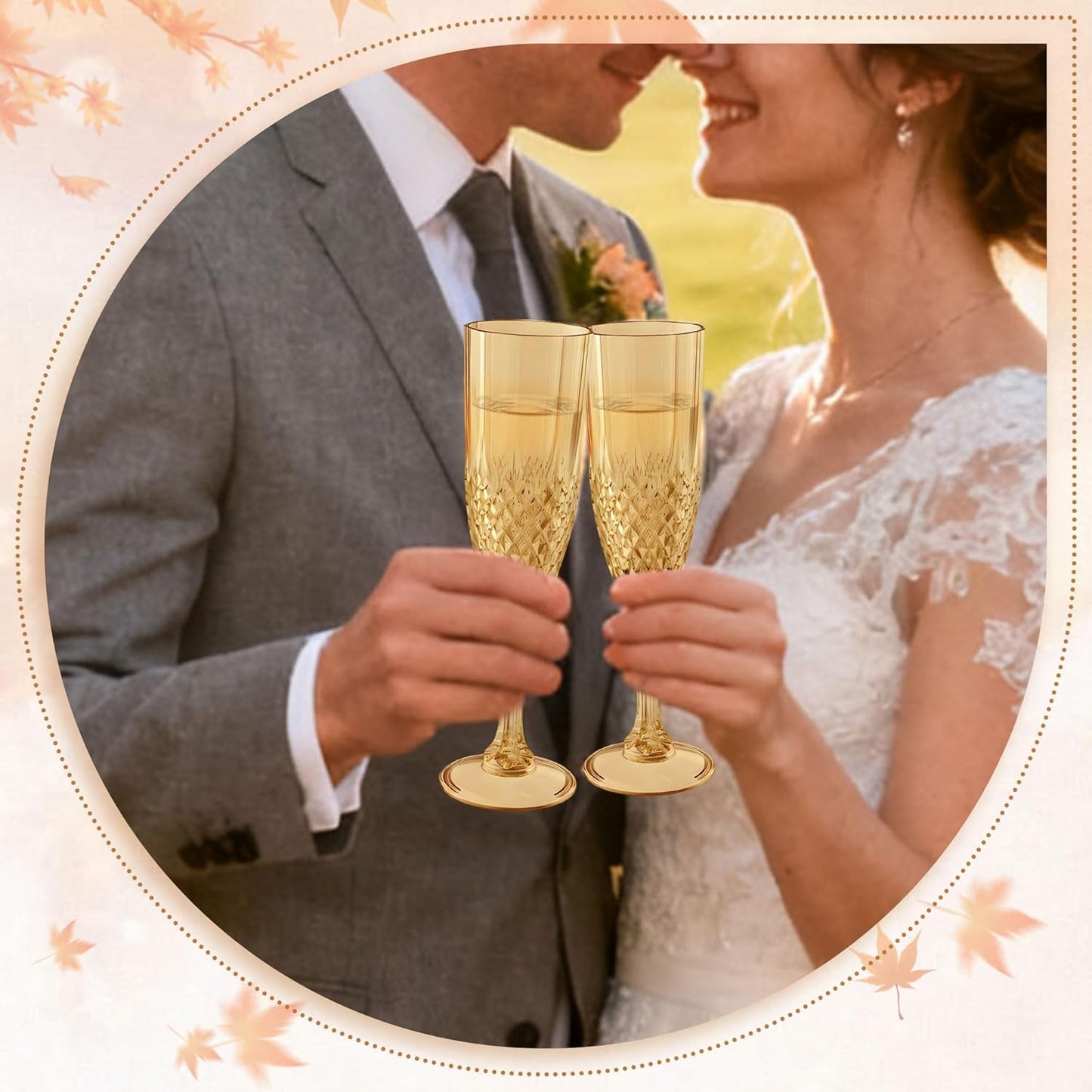 Plastic Champagne Flutes, 12PCS Gold Wine Glasses Goblets Cups Reusable Flute, for Weddings Bachelor Parties Toasting and Events(12, Gold)