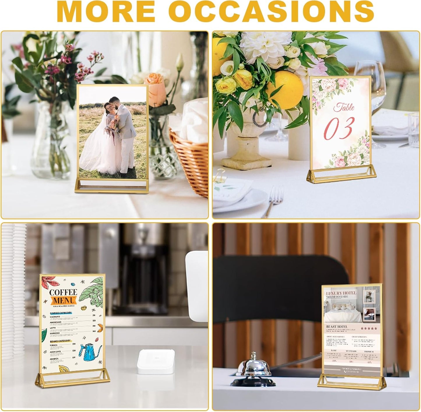EHWINE 12 Pack Acrylic Sign Holder 5.5 x 8.5, Double Sided Gold Picture Frame Stand up Table Top Sign Holders, Clear Display Stand Menu Flyer Holder for Wedding Party