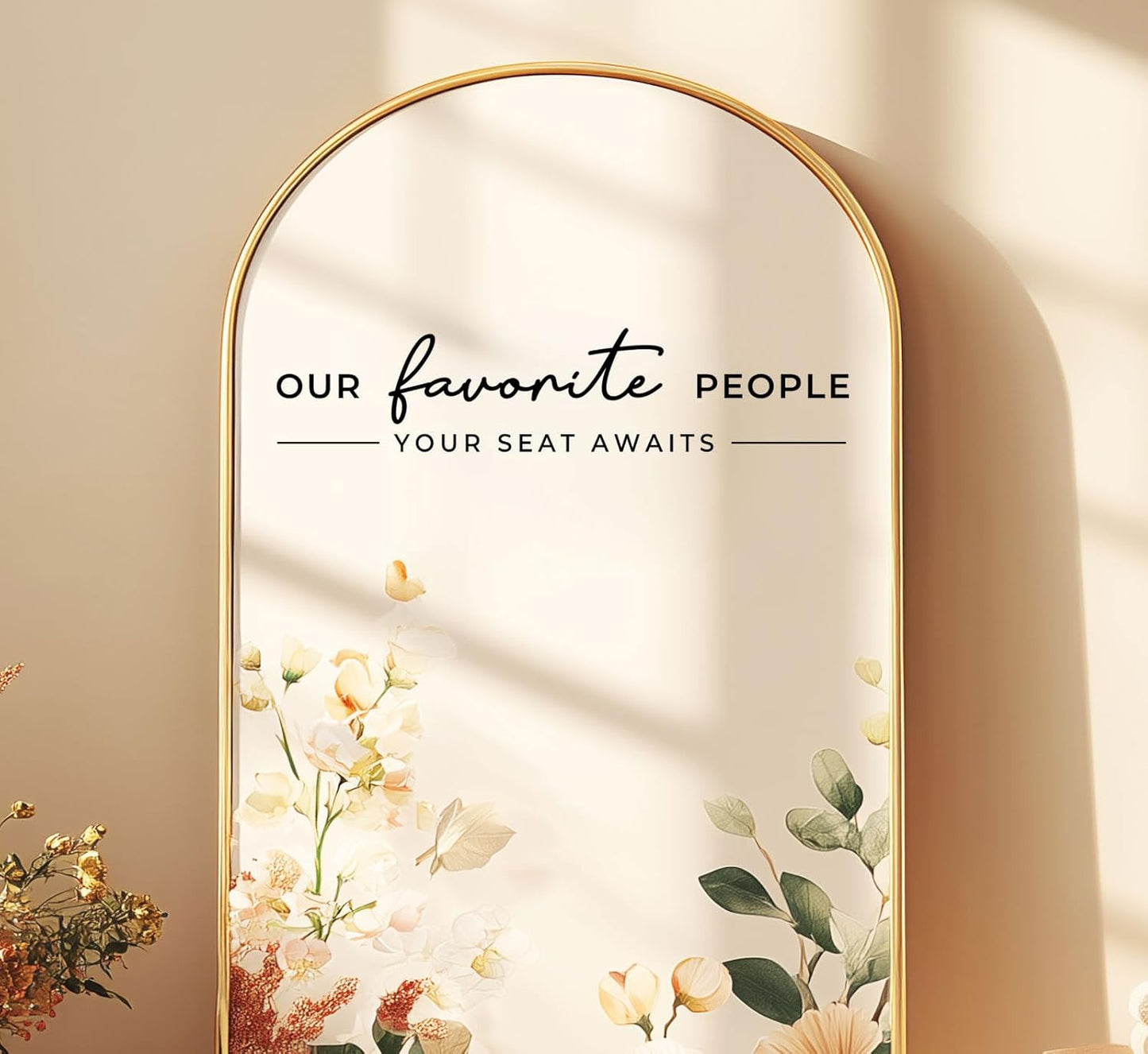 Our Favorite People Vinyl Decal, Please Find Your Seat Sign for Wedding Reception Wedding Vinyl Decal Seating Chart for Mirror, Your Seat Awaits (Black, Width 20 inch)