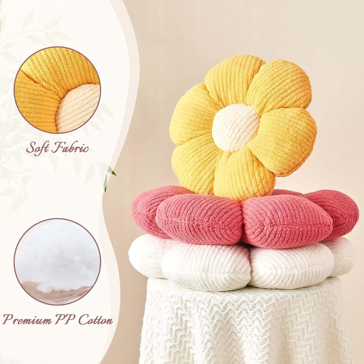 Flower Throw Pillow, Soft White 19.6" Shaped Floor Pillow for Home Decor, Cute Aesthetic Plush Decorative Pillows for Bed, Sofa, Couch