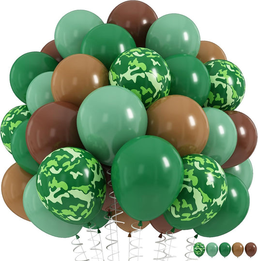 Green and Brown Army Balloons Set, 12 Inch Dark Sage Green Retro Light Coffee Brown Camo Latex Balloons for Camouflage Birthday Party Hunting Soldier Camping Jungle Themed Party Decorations Supplies