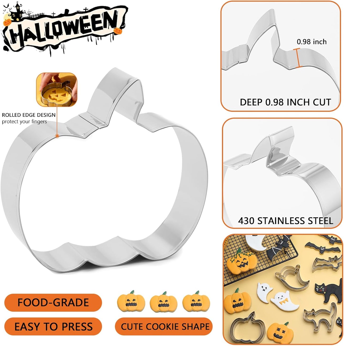 Pumpkin Cookie Cutters Set，3.54", 3.2", 2.87"- 3Pcs Halloween Thanksgiving Fruit Cookie Cutters for Holiday Party Decoration,0.98" Height
