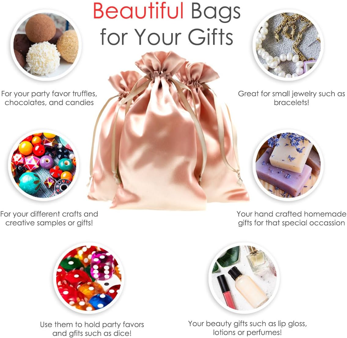 Rose Gold Satin Gift & Wedding Favor Drawstring Bags - 4" x 6", 50 per Pack