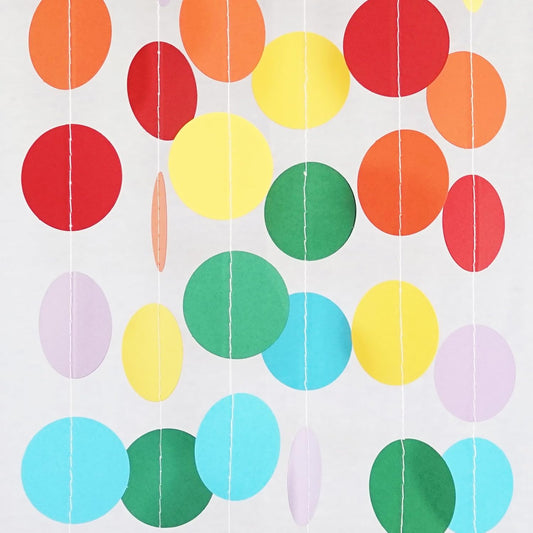 Chloe Elizabeth Circle Dots Paper Party Garland Streamer Backdrop (10-Pack, 10 Feet Per Garland, 100 Feet Total) - Circus Rainbow