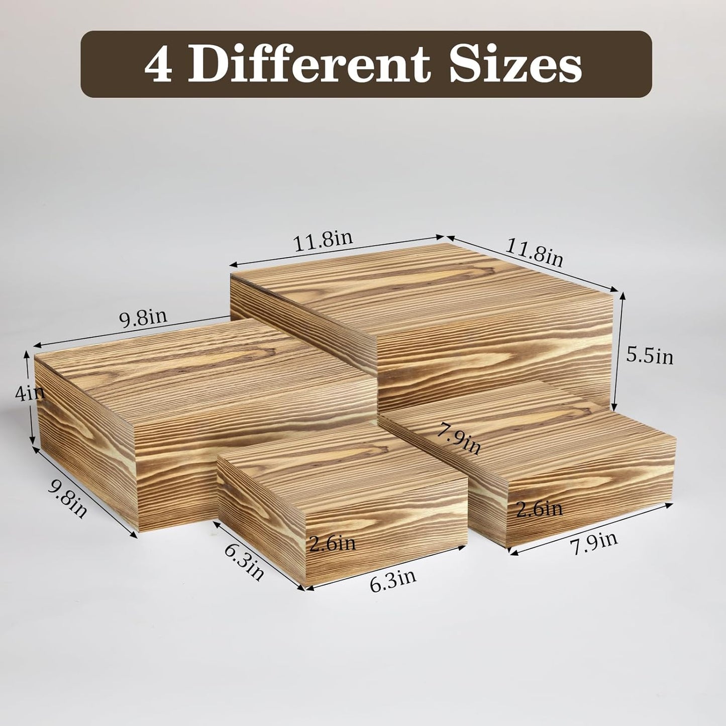 4 Pcs Buffet Risers, Wood Food Riser Dessert Display Stand for Party Wood Cupcake Stands Nesting Box for Display (Lightly Burnt)