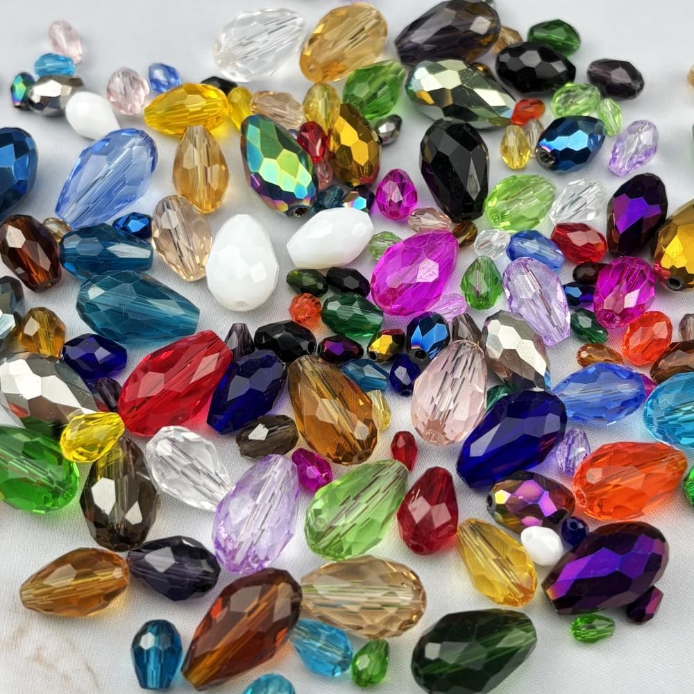 130pcs 6x8mm Teardrop Crystal Glass Beads for Jewelry Making, Faceted Vertical Hole Teardrop Glass Spacer Beads for Wind Chimes Bracelet Earring Necklace DIY Craft(Gold)