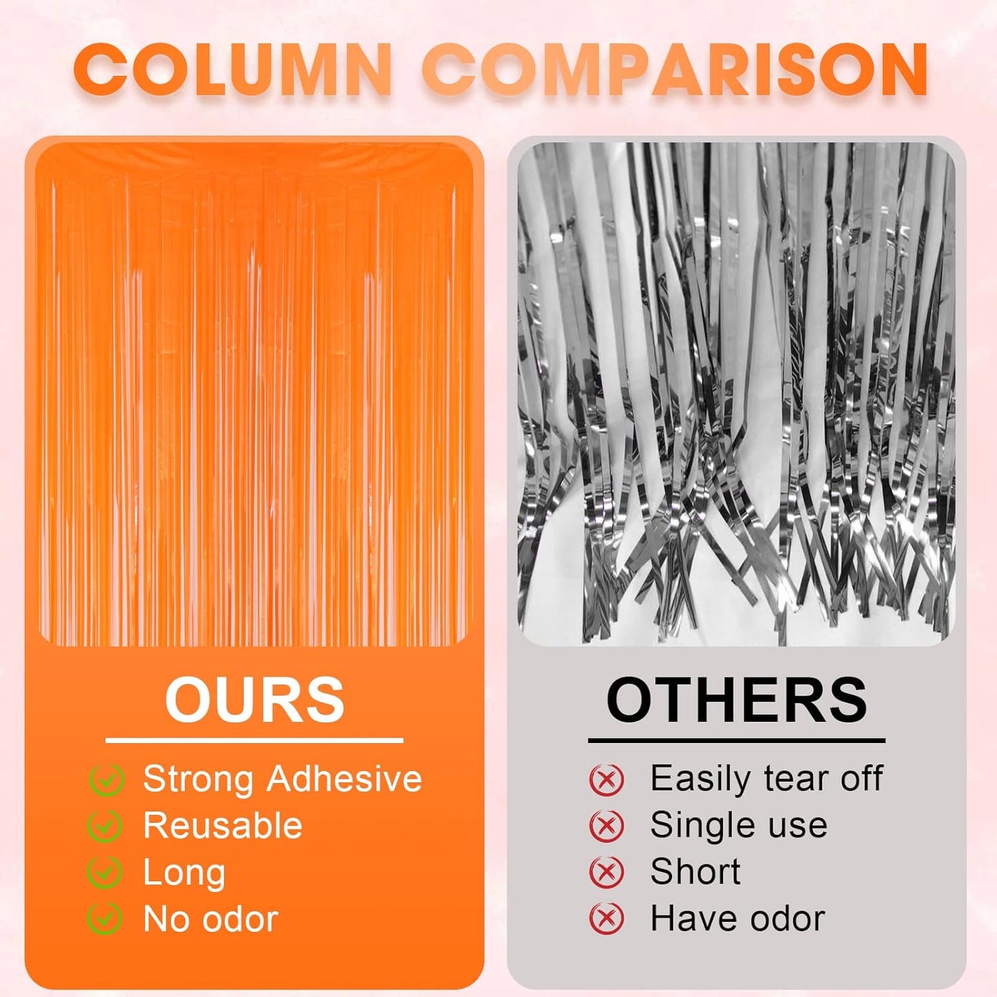4 Pack Orange Foil Fringe Backdrop Curtains, Tinsel Streamers Birthday Party Decorations, Fringe Backdrop for Graduation, Baby Shower, Gender Reveal, Disco Party