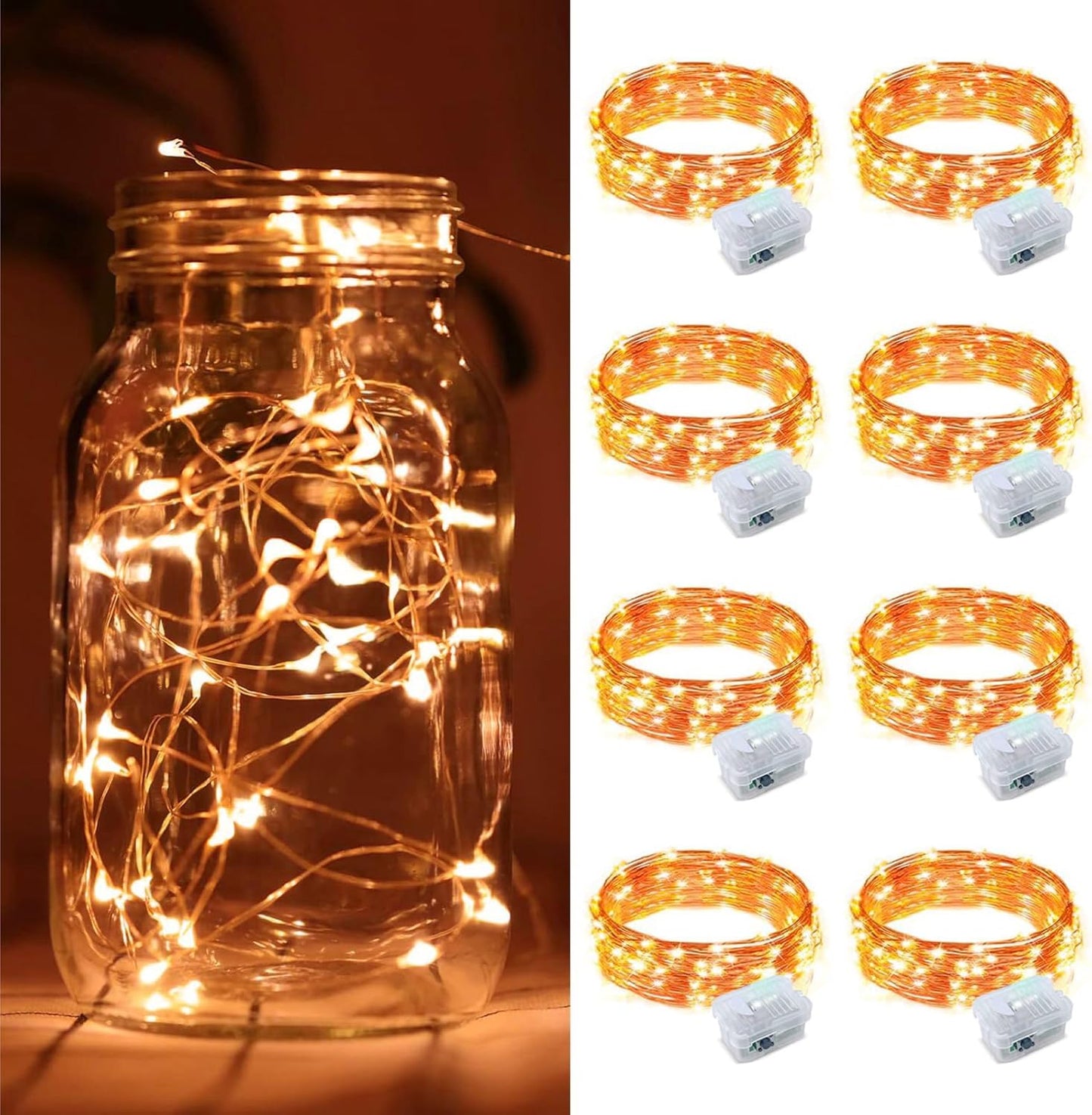 ZGWJ 8 Pack Halloween Fairy Lights Battery Operated, 7ft 20 Mini LED Halloween Fairy String Lights Silver Wire 3 Modes Waterproof for DIY, Parties, Bedroom Decorations,Orange