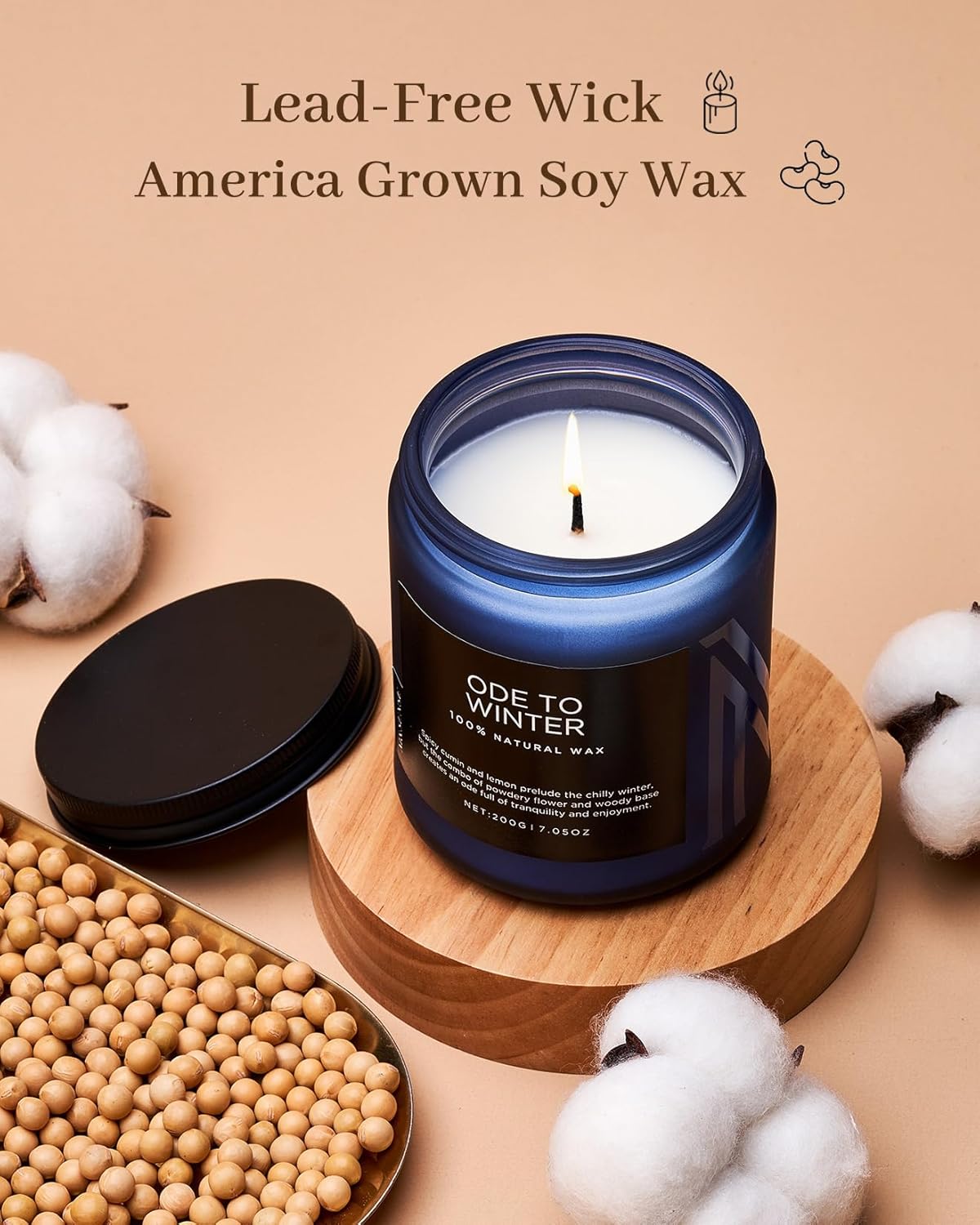 M&SENSE Ode to Winter - Lavender & Sandalwood Scented Candle for Relaxing Natural Soy Wax Non Toxic Cotton Wick Winter Scent, 7.05oz Up to 50 Hours Burn Time Gifts for Home