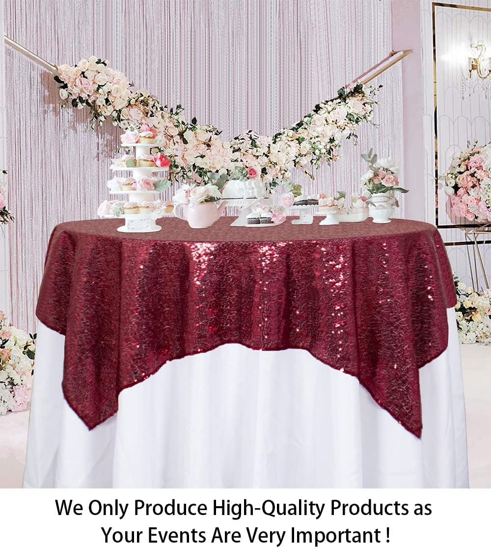 ShinyBeauty Sequin Tablecloth Burgundy 72x72-Inch Square Tablecloth Sequin Table Cover Glitter Table Cloth 6ft for Parties Maroon Sparkly Linens for Wedding Bridal Shower Birthday Party