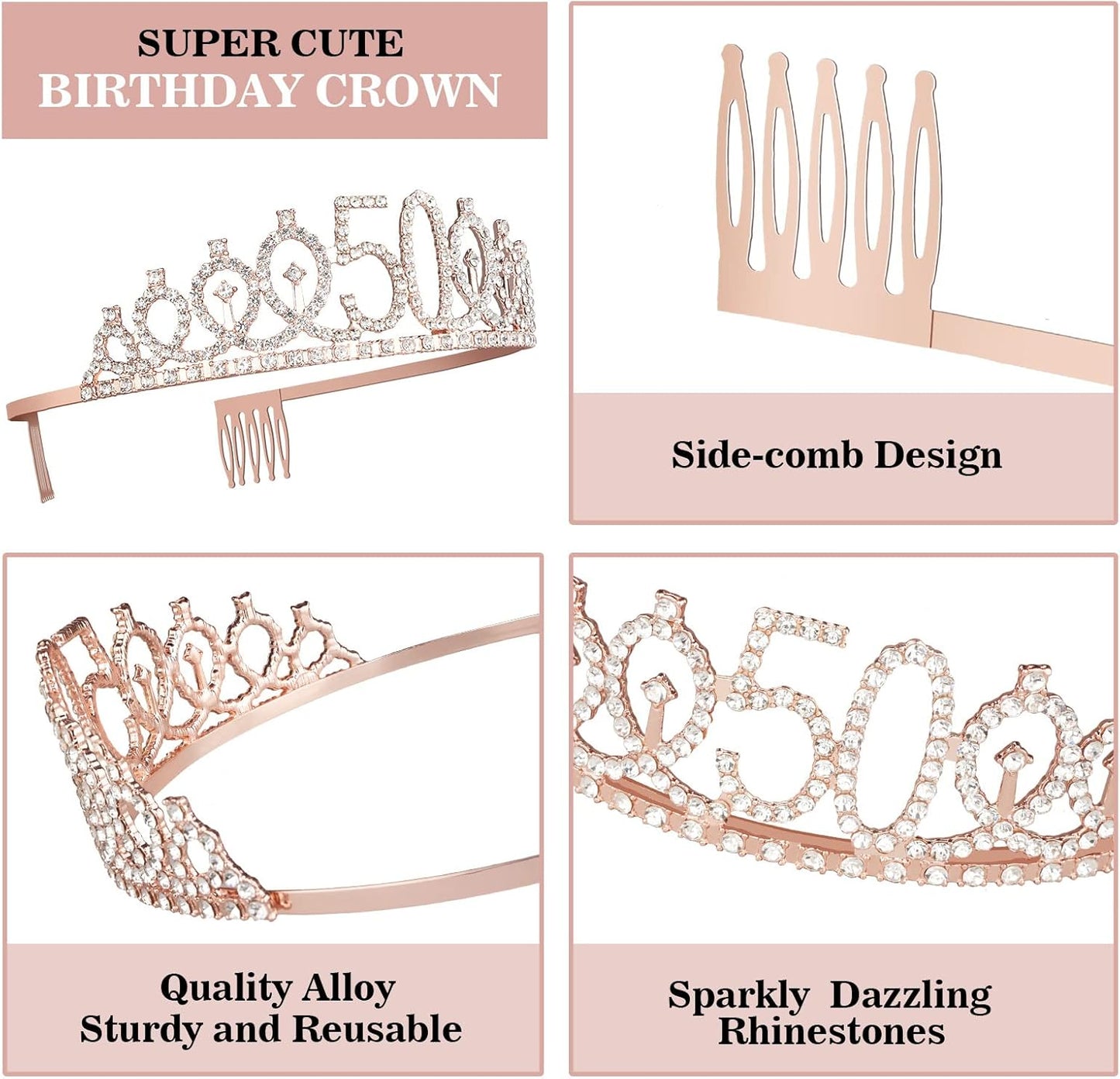 50th Birthday Decorations for Women, Including 50th Birthday Sash and Crown, Cake Topper and Candles, 50 Year Old Gifts for Women