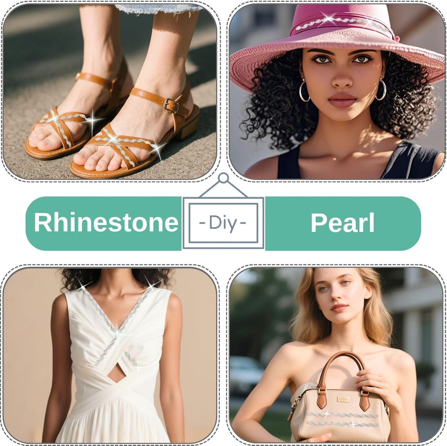 PEARLY JUN 1 Yard Pearl Rhinestone Trim Chain Silver Crystal Fringe Diamond Applique Ribbon String Tassel Strip for Sewing Wedding Dress Crafting Crafts Flower Embellishments