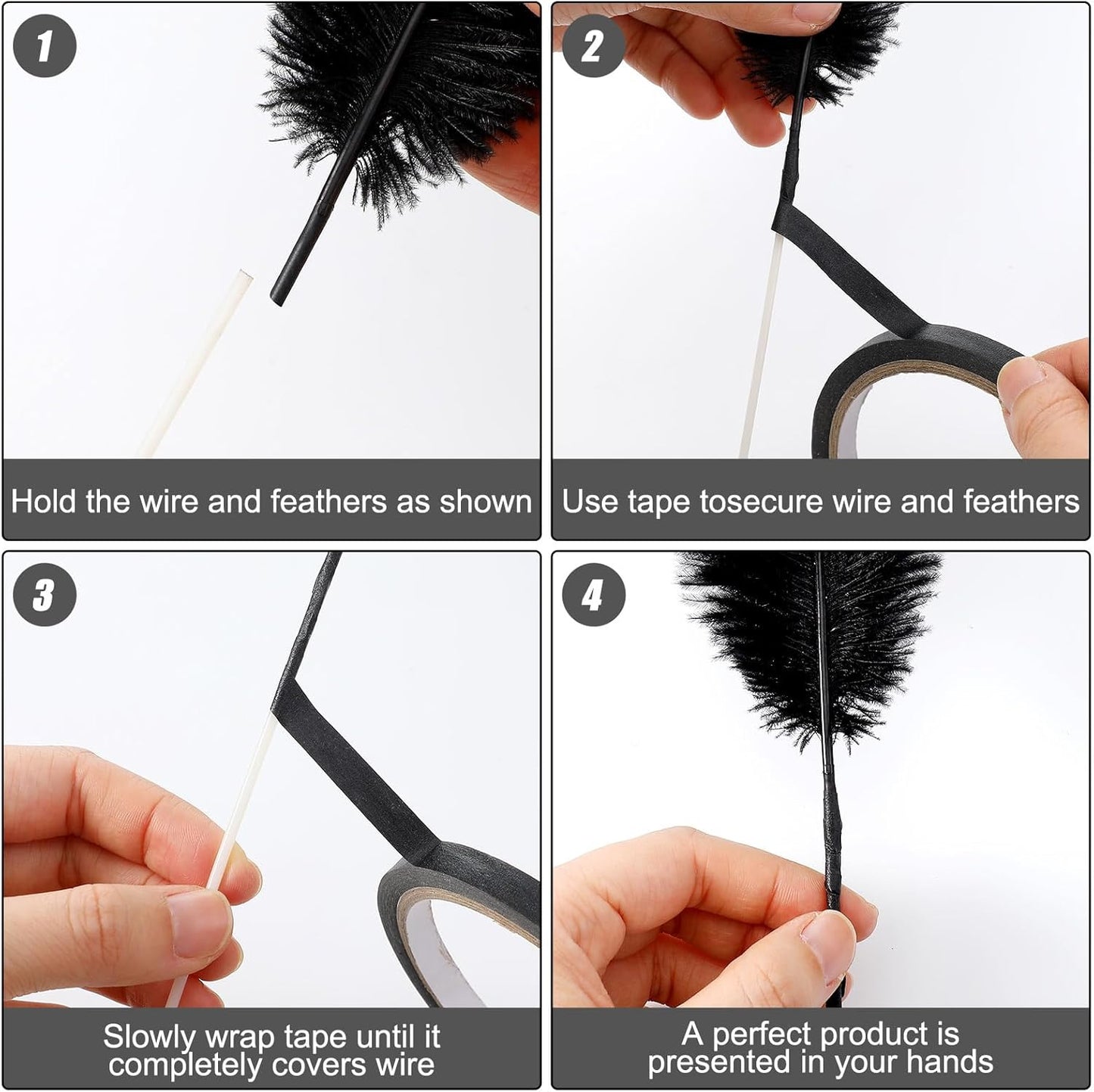 Yuxung 6 Sets Wedding Table Centerpiece Accessories Including 159 Pieces Natural Ostrich Feather Bulk Plastic Vases and Beads Necklaces for Wedding Home Party Centerpiece Supplies(Black)