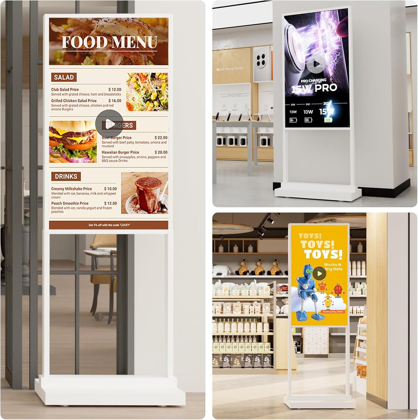 43 Inch Digital Signage Display Kiosk, Indoor Floor Standing Advertising Display Poster, LCD Commercial Display with Auto Media Player, Android System, USB/WiFi