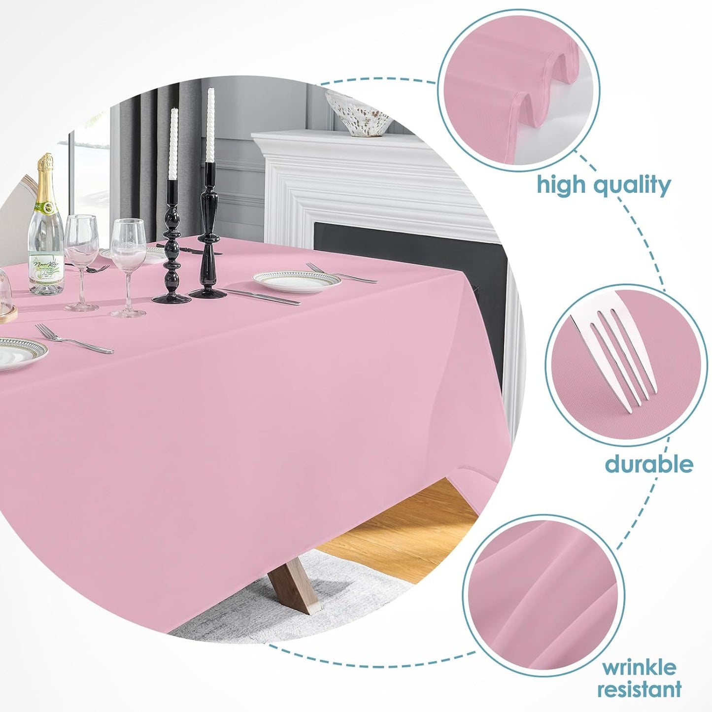 VidaFete 2 Pack 90 * 132inch Rectangle Table Cloth Polyester, Stain Wrinkle Resistant Polyester Dining Table Cover for Kitchen Dinning Party Wedding Rectangular Table Buffet Decoration(Pink)