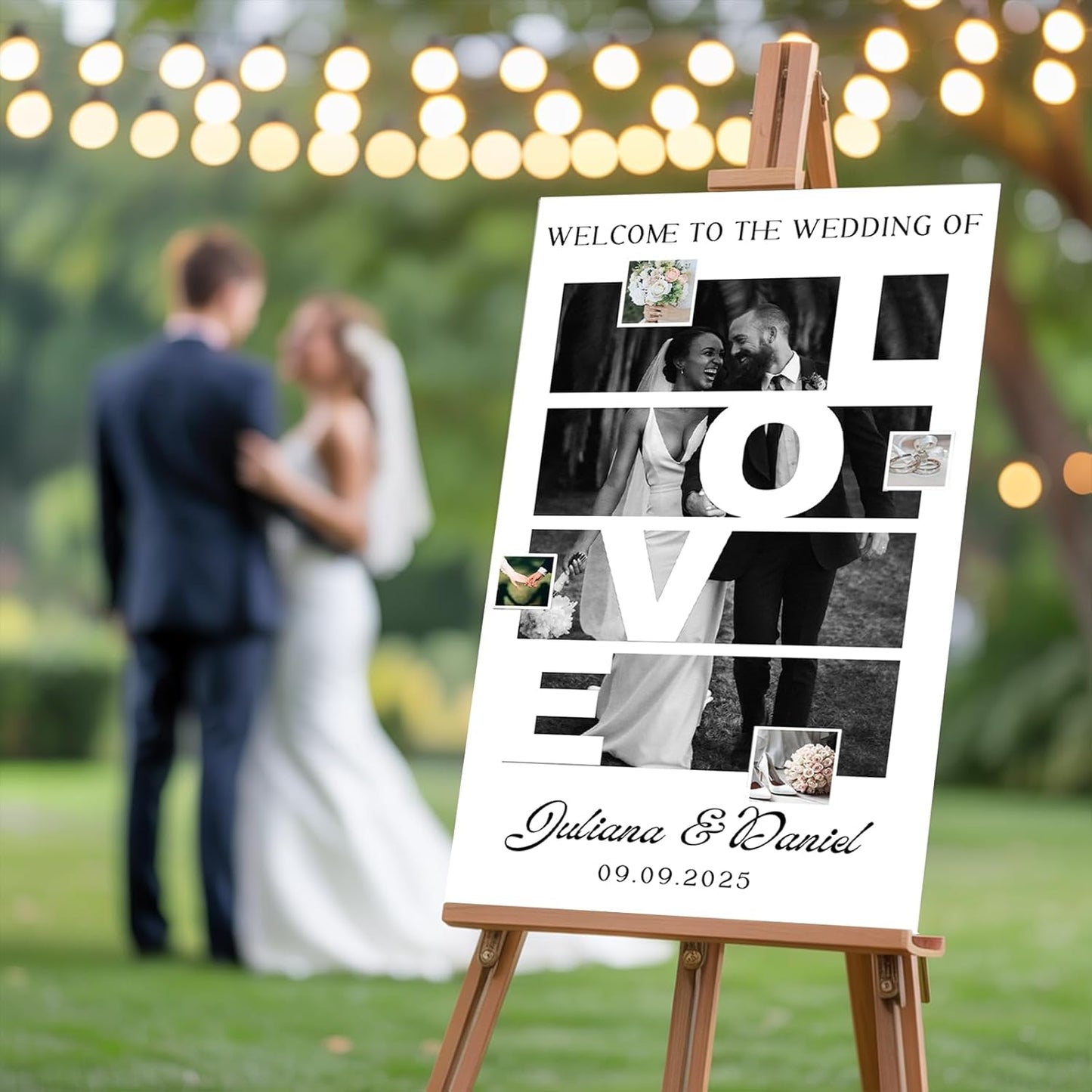 Personalized Wedding Welcome Sign - Custom Gifts for Weddings, Christmas, Engagement Party, Anniversary, Custom Bride & Groom Reception Sign with Photo, Corrugated Plastic H Stake