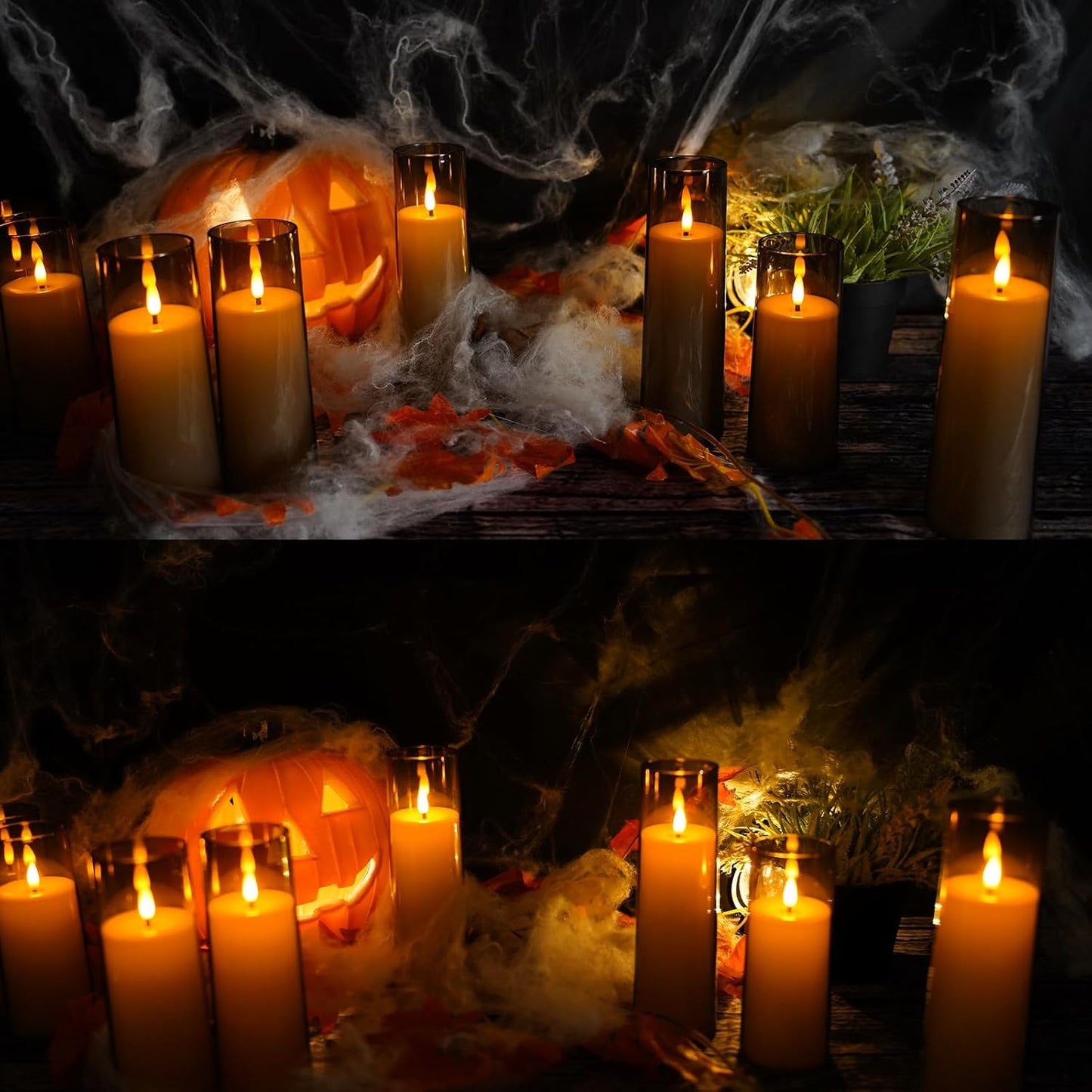 Flickering Flameless Candles Battery Operated with Remote and 2/4/6/8 H Timer Plexiglass Led Pillar Candles Pack of 9 (D2.3 xH 6" 7" 8") with Realistic Moving Wick Candles for Home Decor(Grey)