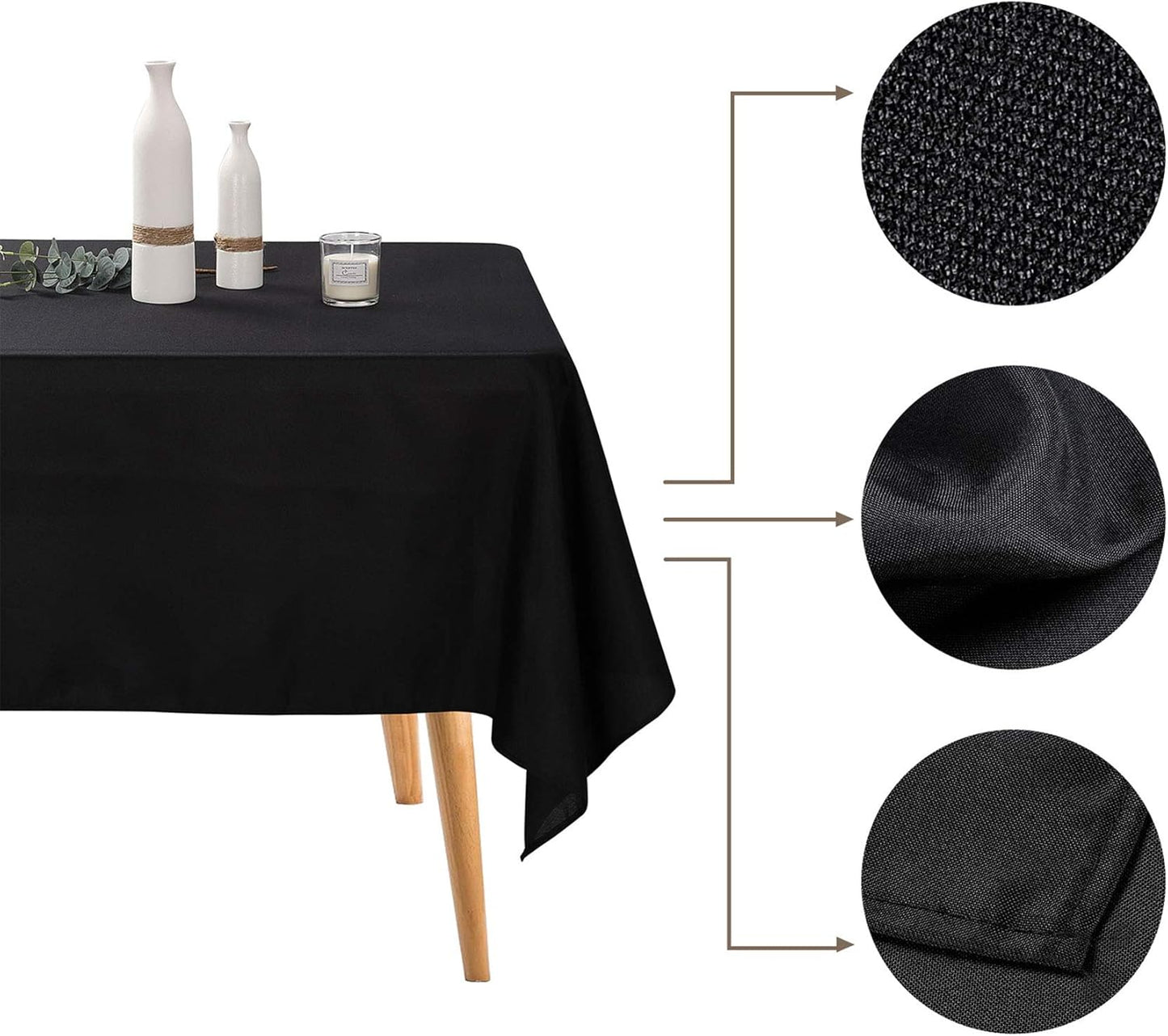 Ascoza 2pack 60x120 Inch Black Rectangular Tablecloth 6 Feet Table Cloth in Polyester Fabric for Wedding/Banquet/Restaurant/Parties