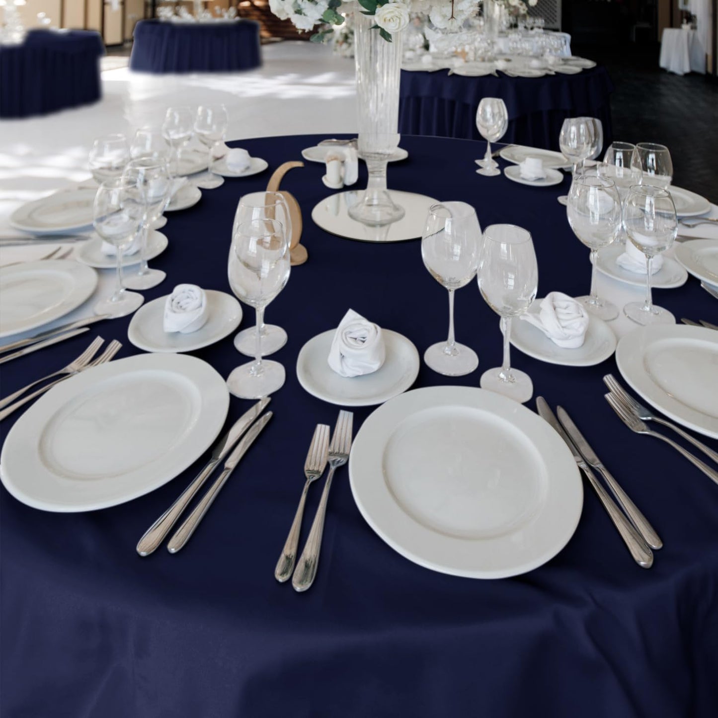 Fitable 6 Pack Navy Round Tablecloths - 120 Inches in Diameter - Stain Resistant and Washable Table Clothes, Polyester Fabric Table Covers for Wedding, Party, Banquet, Formal Events