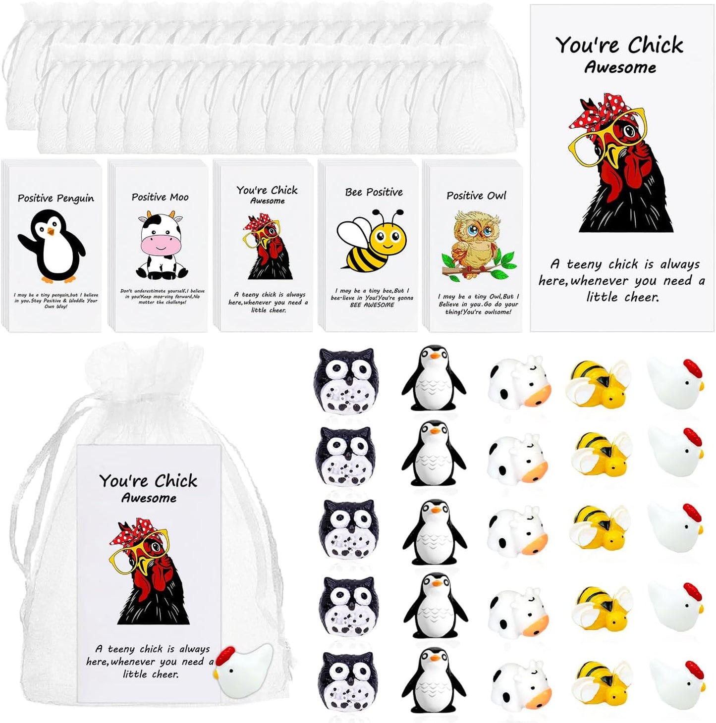 20 Set Employee Appreciation Gifts Bulk for Thank You Staff Back to School Student Teacher Office Coworker Nurse Pocket Gift Favors Animal Pun Inspirational Note Cards Animal Favors Penguin Bee Owl