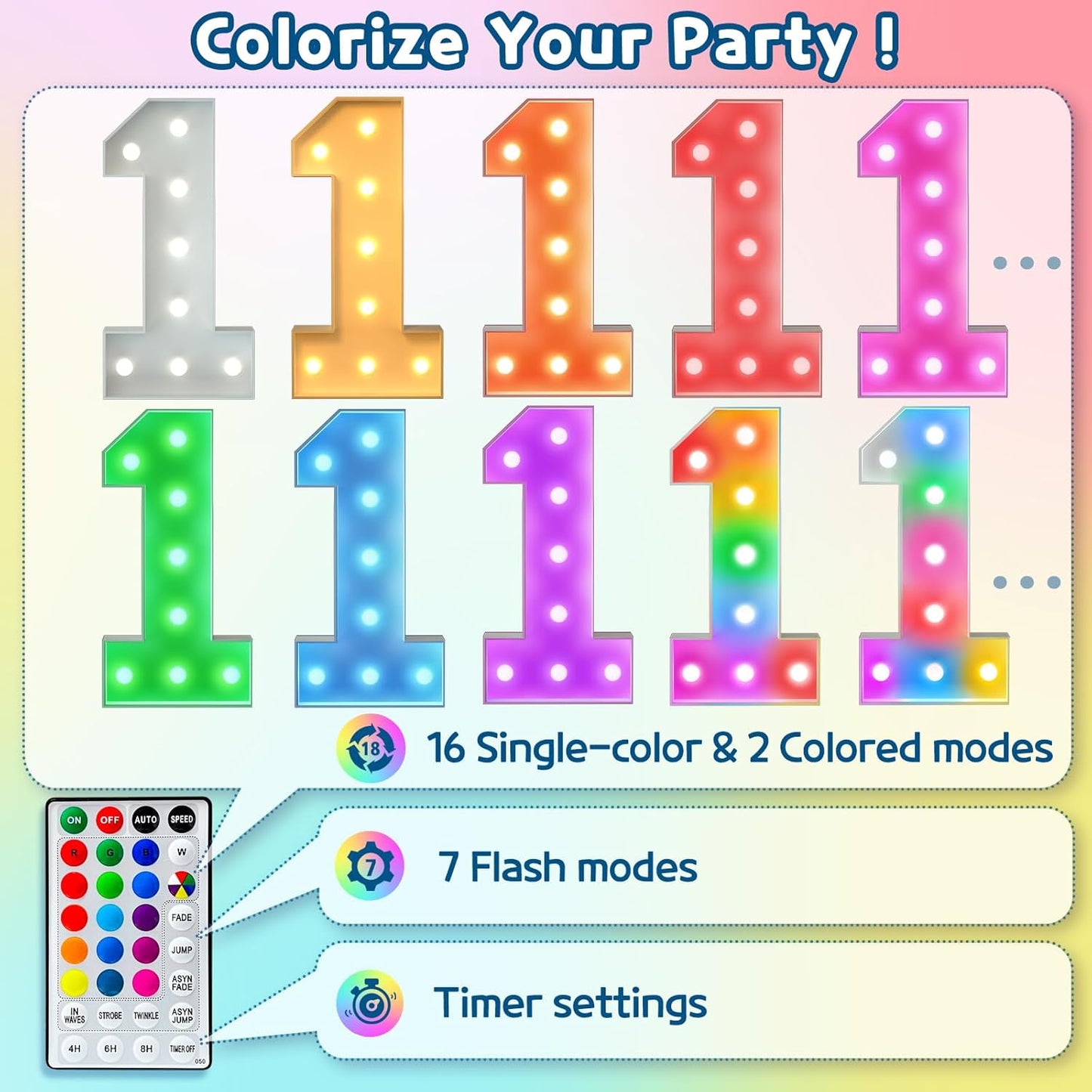 imprsv 3FT Colorful Marquee Numbers,18 Colors Number 4 with Remote, Light Up Numbers Sign for 24th 40th Birthday Decorations Anniversary Party Decor, Pre-Cut Foam Board Kit, Mosaic Numbers for Balloon