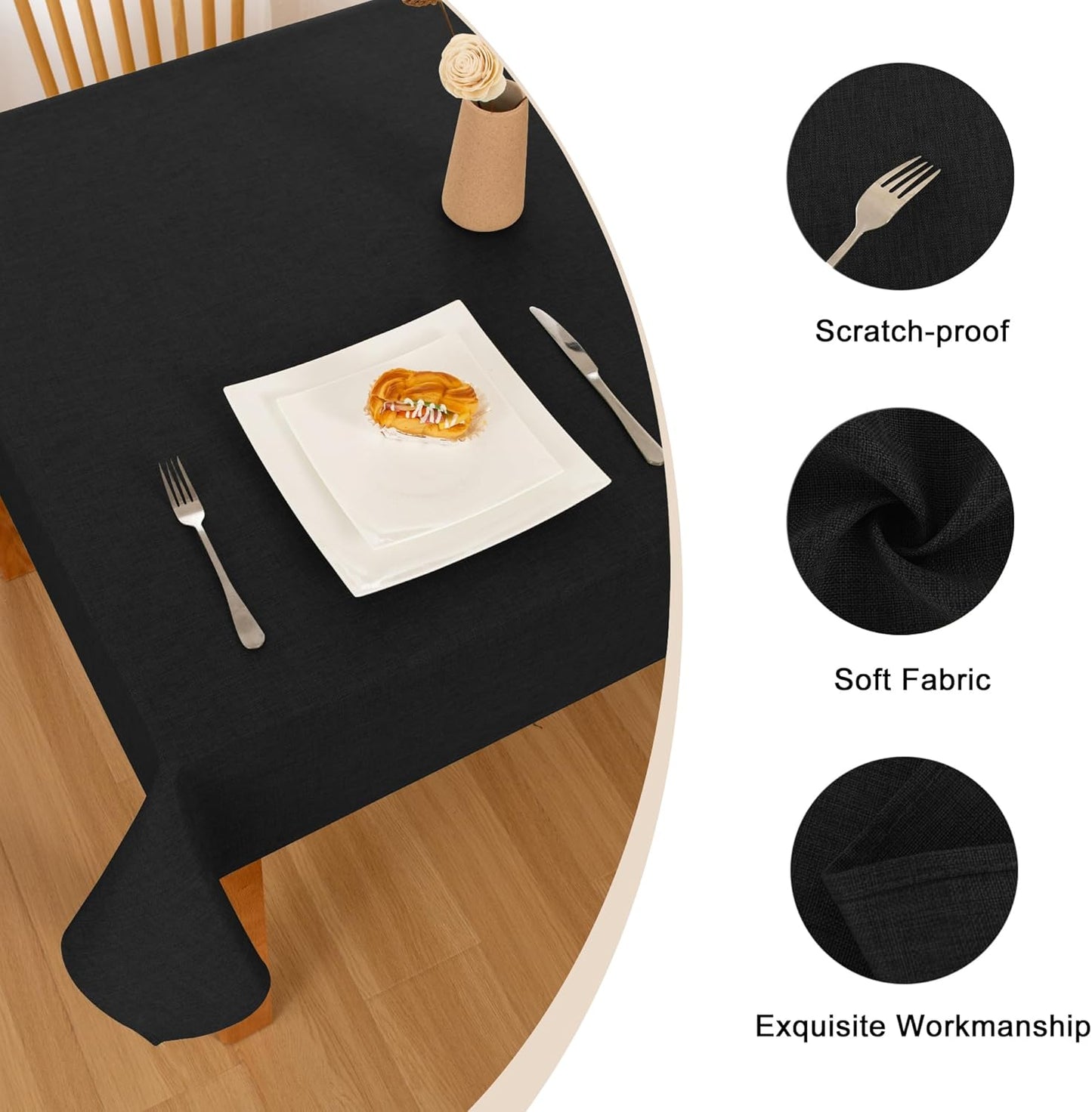 Hiasan 2 Pack Faux Linen Square Tablecloth - Wrinkle and Stain Resistant Washable Table Cloth for Kitchen Dining Room Holiday Table Cover for Party Dinner, Black, 70 x 70 Inch
