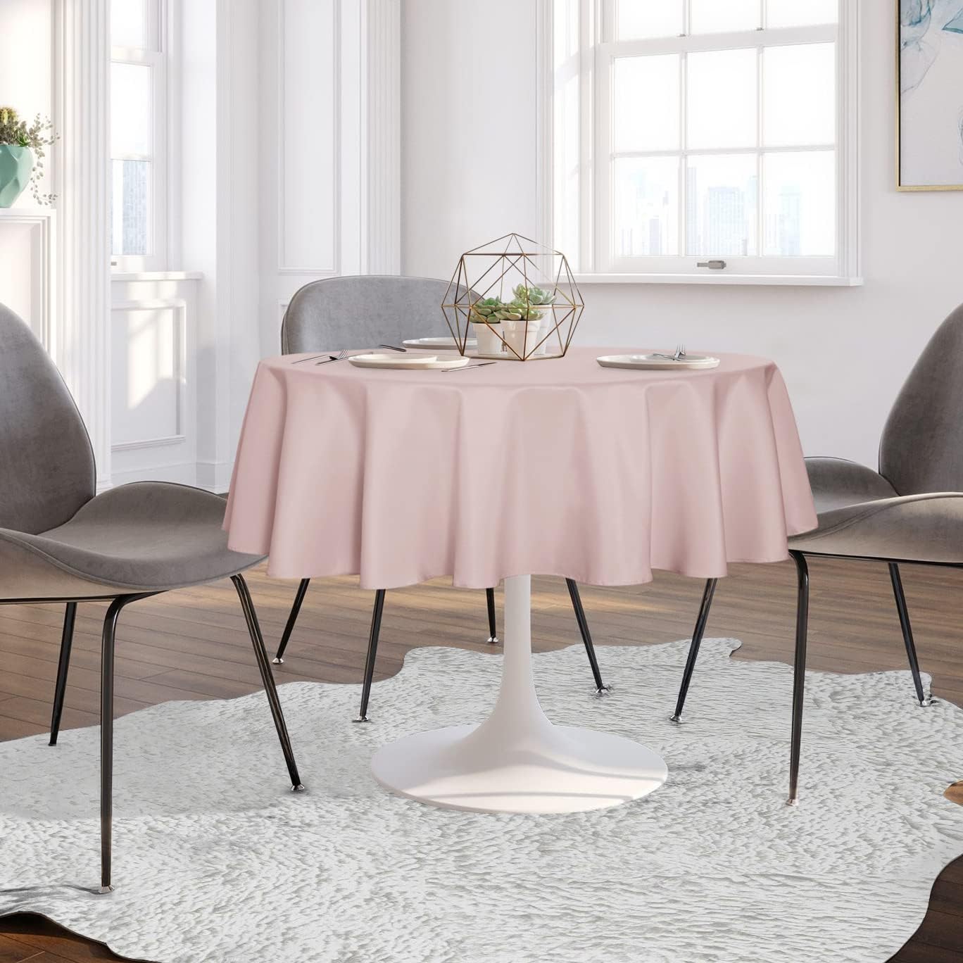 sancua Round Tablecloth - 48 Inch - Water Resistant Spill Proof Washable Polyester Table Cloth Decorative Fabric Table Cover for Dining Tables, Buffet Parties and Camping, Blush