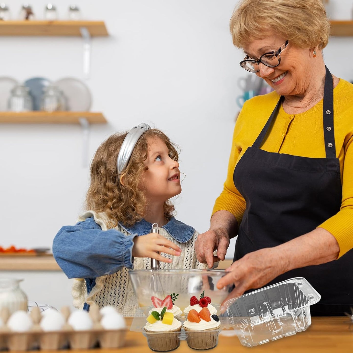 80 Pack Plastic Cupcake Containers 4-Compartment Clear Boxes Disposable Cupcake Tray Holders 4 Cavity Cupcakes Carriers with Deep Dome for Muffin Packaging