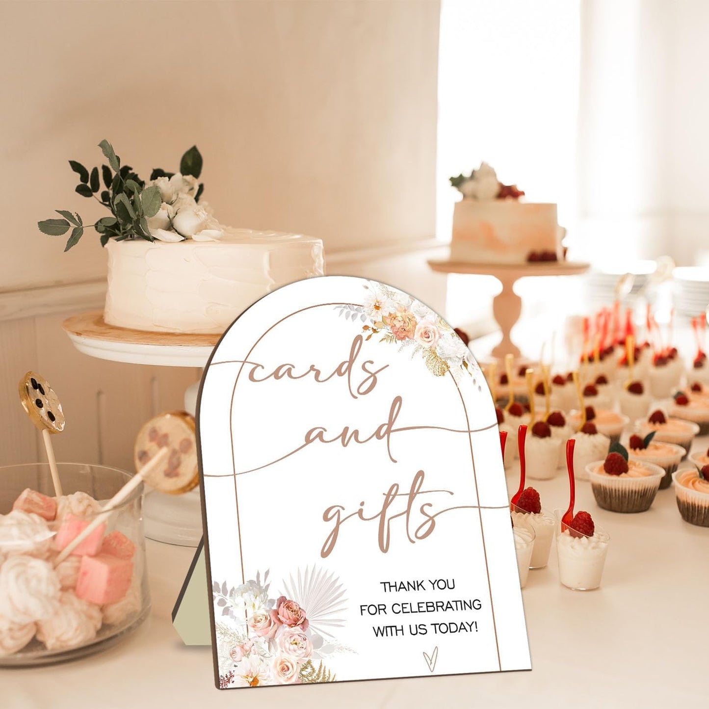 Floral Decor Cards and Gift Sign, Thank You for Your Gift and Well Wishes Sign, Bridal Shower Favors, Baby Shower Party Decor Supplies with Stand 9 * 11IN