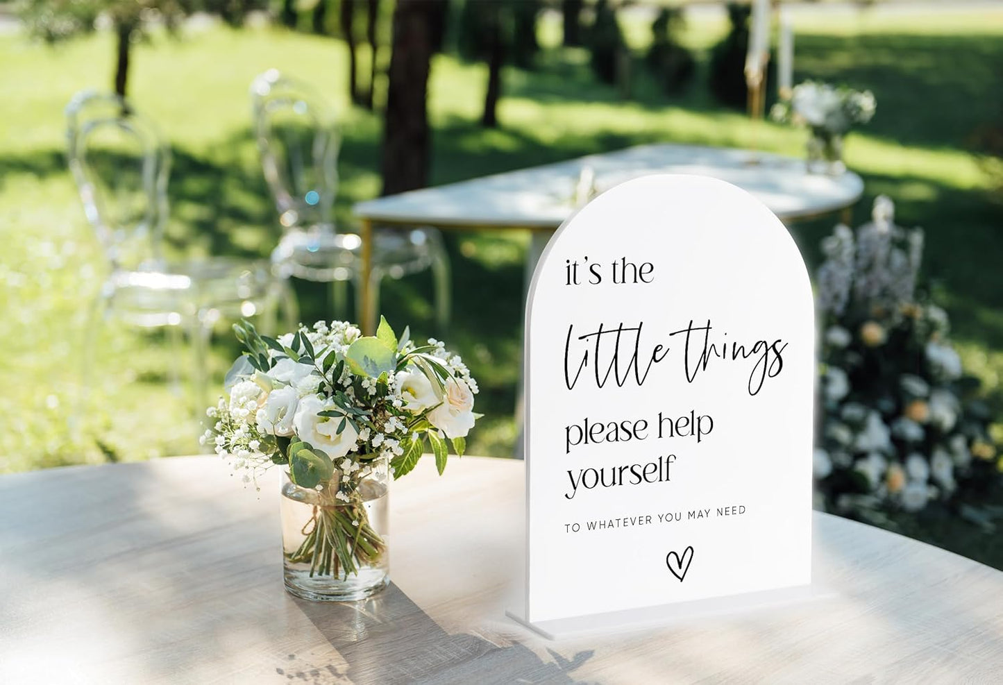 Wedding Bathroom Favors Sign, White Arch Acrylic Sign, Wedding Bathroom Basket Supplies, Bridal Shower Decorations, Engagement Party Decor, Centerpiece Table Decorations Party for Bride and Groom-4