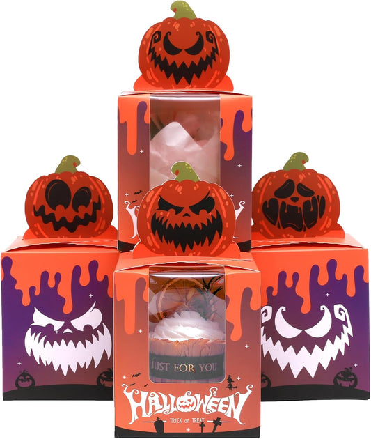 qiqee Halloween Individual Cupcake Boxes Cupcake Holders Disposable 60pcs Single Cupcake Boxes with Window 3.7" 3.7"*4.5" Cupcake Containers For Halloween