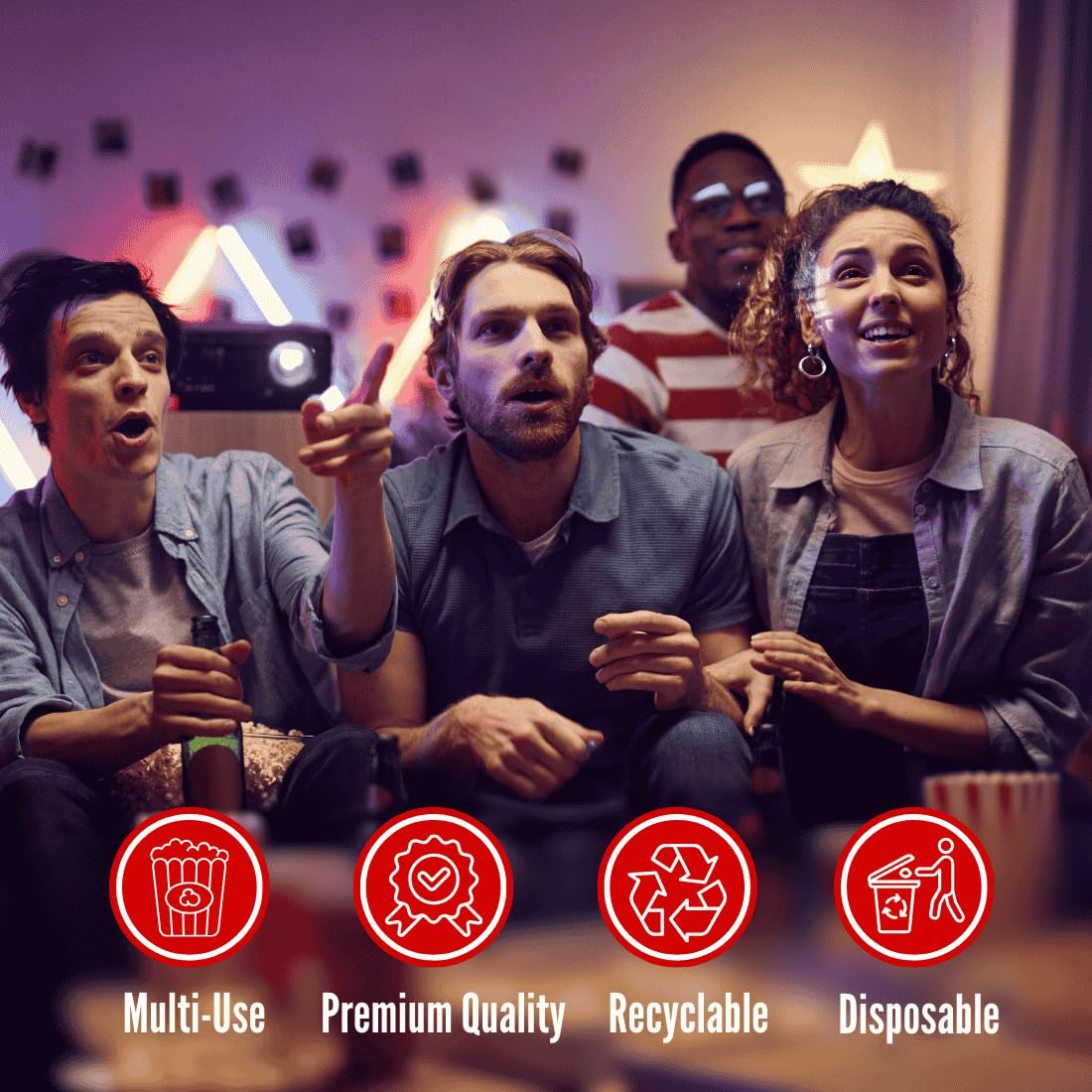 ZEEGO0 20-Pack Popcorn Boxes, Sturdy and Durable Popcorn Bucket, 7.75in Tall Large Capacity Popcorn Containers, Cups & Bowls, Convenient Movie Night Supplies, Perfect for Families, Parties, Carnivals