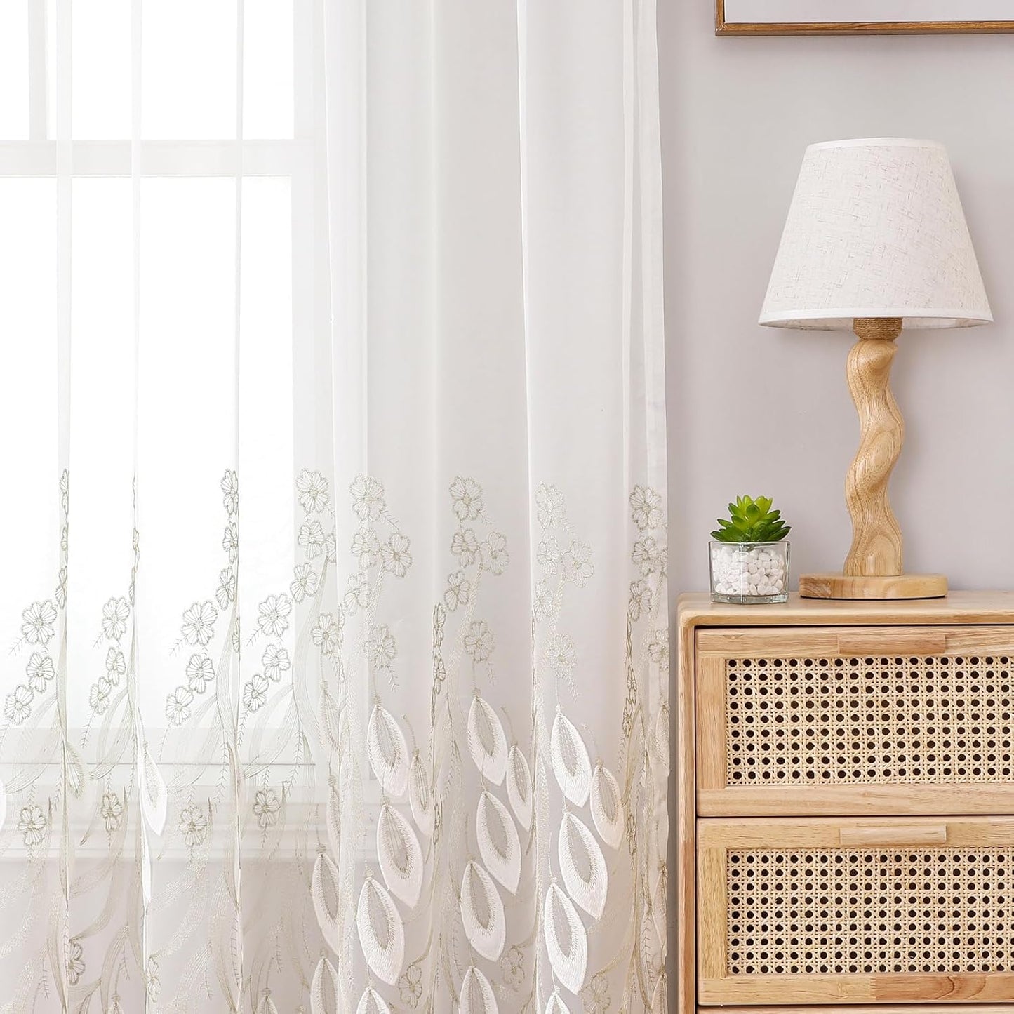 VISIONTEX White Sheer Voile Curtains, Decorative White Embossed Drip Rod Pocket Window Drapes for Home Kitchen, Living Room and Bedroom 54 x 72 Inch, Set of 2 Curtain Panels