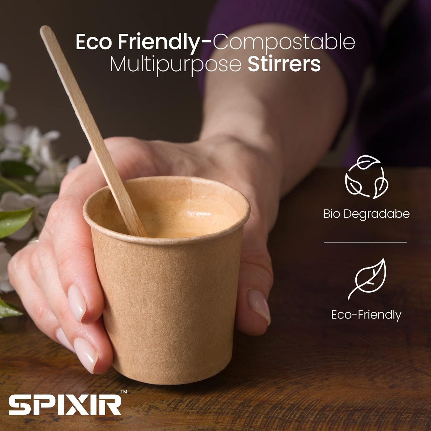 Coffee Stirrers Disposable Wooden Coffee Stir Sticks - Round-End Birchwood 5.5 Inches Large Wooden Stir Sticks - Pack of 500 Wood Stir Sticks, Coffee Sticks, Stirrers